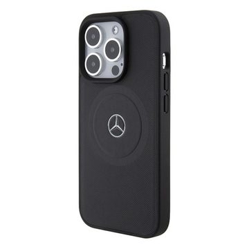 Mercedes Benz Handyhülle Case iPhone 15 Pro Echtleder geriffelt MagSafe schwarz 6,1 Zoll, Kantenschutz