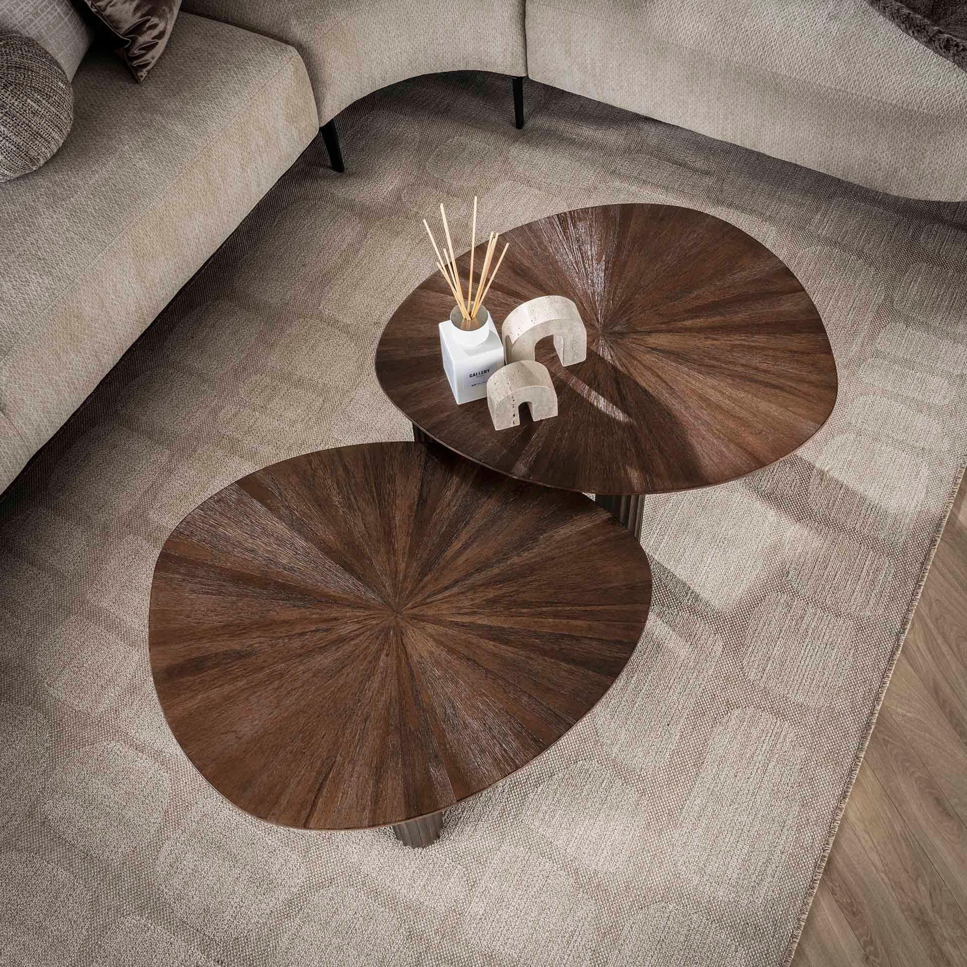 Maison ESTO Couchtisch 2er Couchtisch-Set MANU organische Form dunkelbraun (2´er Set), organische Tischplatte