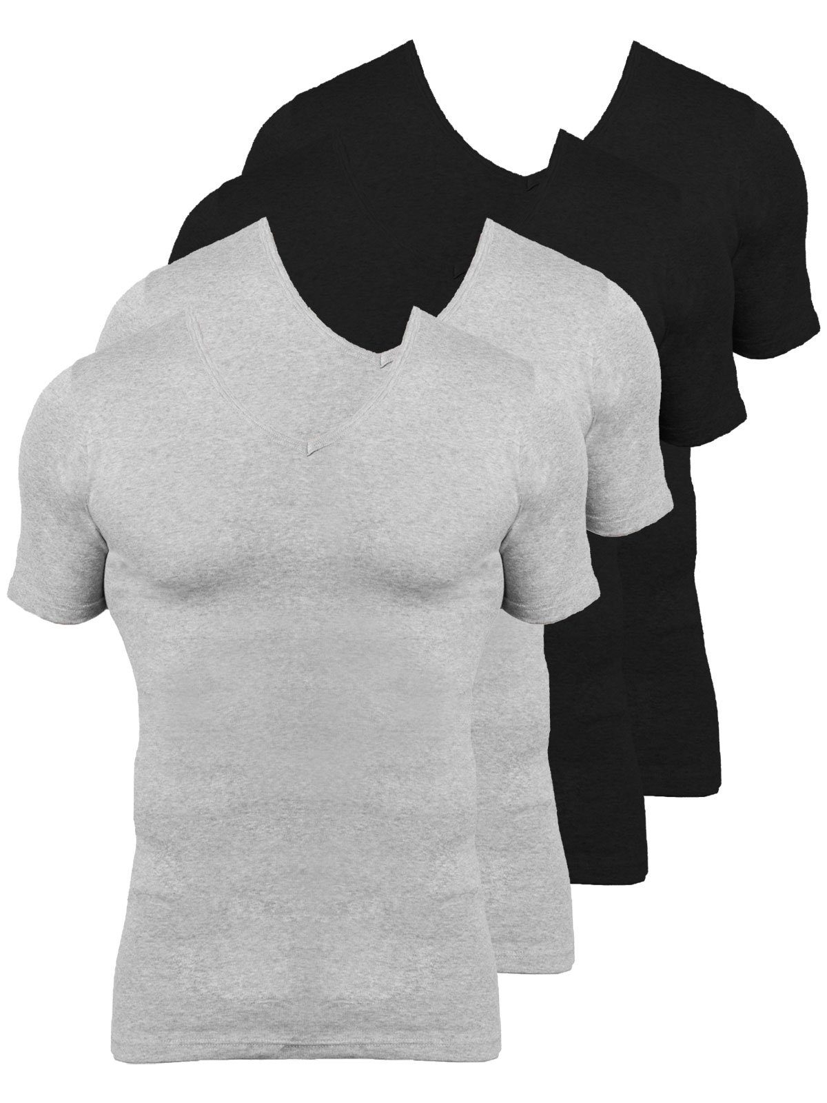 KUMPF Unterziehshirt 4er Sparpack Herren T-Shirt Bio Cotton (Spar-Set, 4-St) hohe Markenqualität schwarz steingrau-melange | Unterhemden