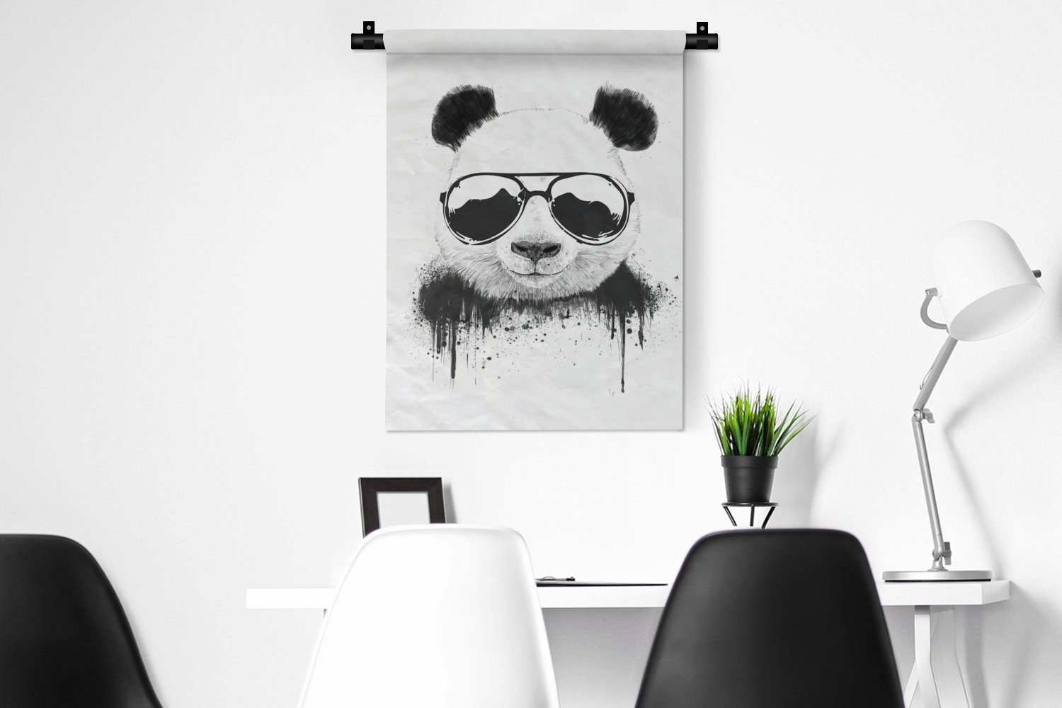 Wand, Deko für Panda - Schlafzimmer Tropfen Brille Wohnzimmer, Weiß, MuchoWow - Tapisserie, an der - Wanddekoobjekt