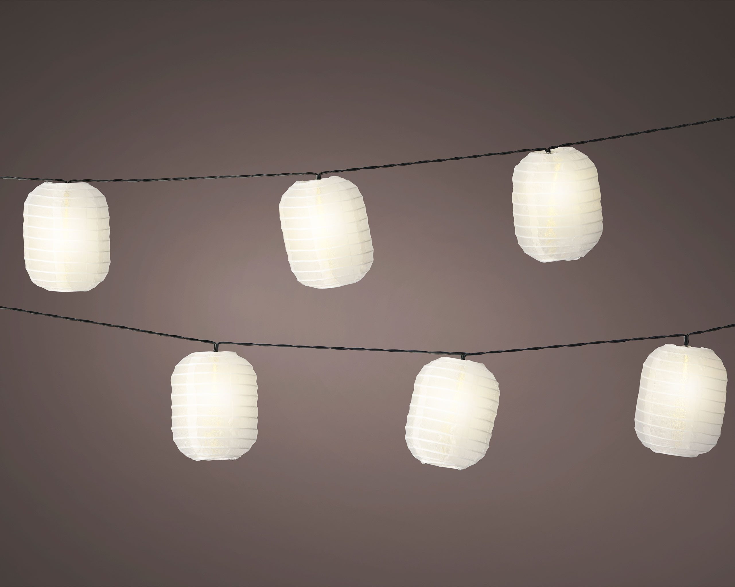 Lumineo LED Laterne, Dauerlicht, warmweiß, LED Solar Lichterkette Lampions 4,5m Nylon Weiß / Warmweiß