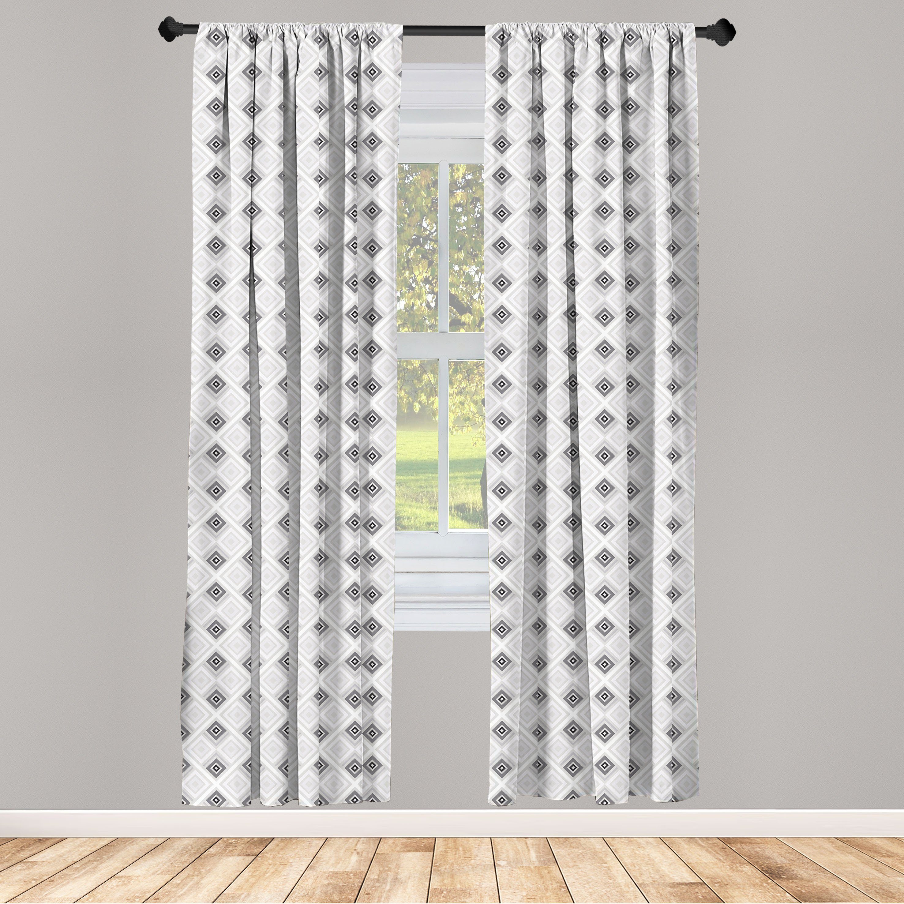 Gardine Vorhang für Wohnzimmer Schlafzimmer Dekor, Abakuhaus, Microfaser, Nervös Retro Style Rhombus Stripes
