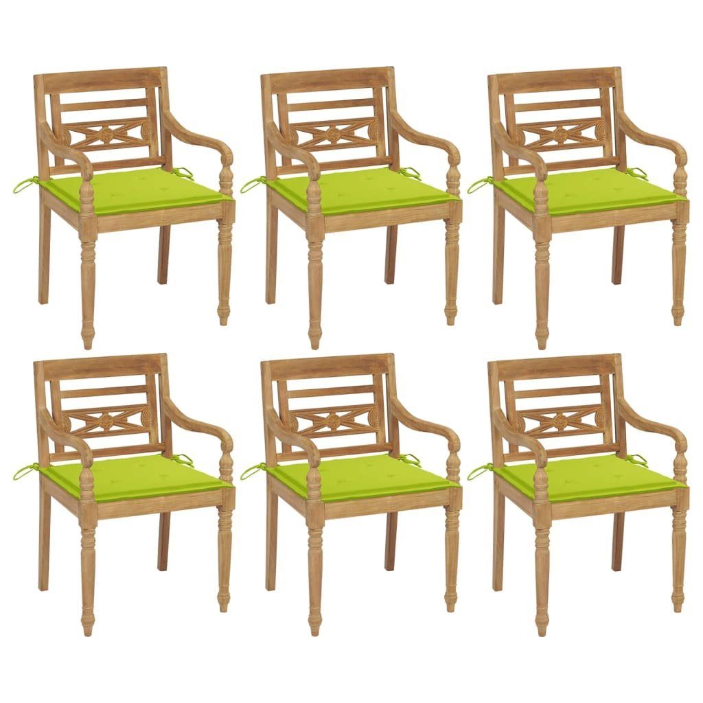 furnicato Gartenstuhl Batavia-Stühle mit Kissen 6 Stk. Massivholz Teak