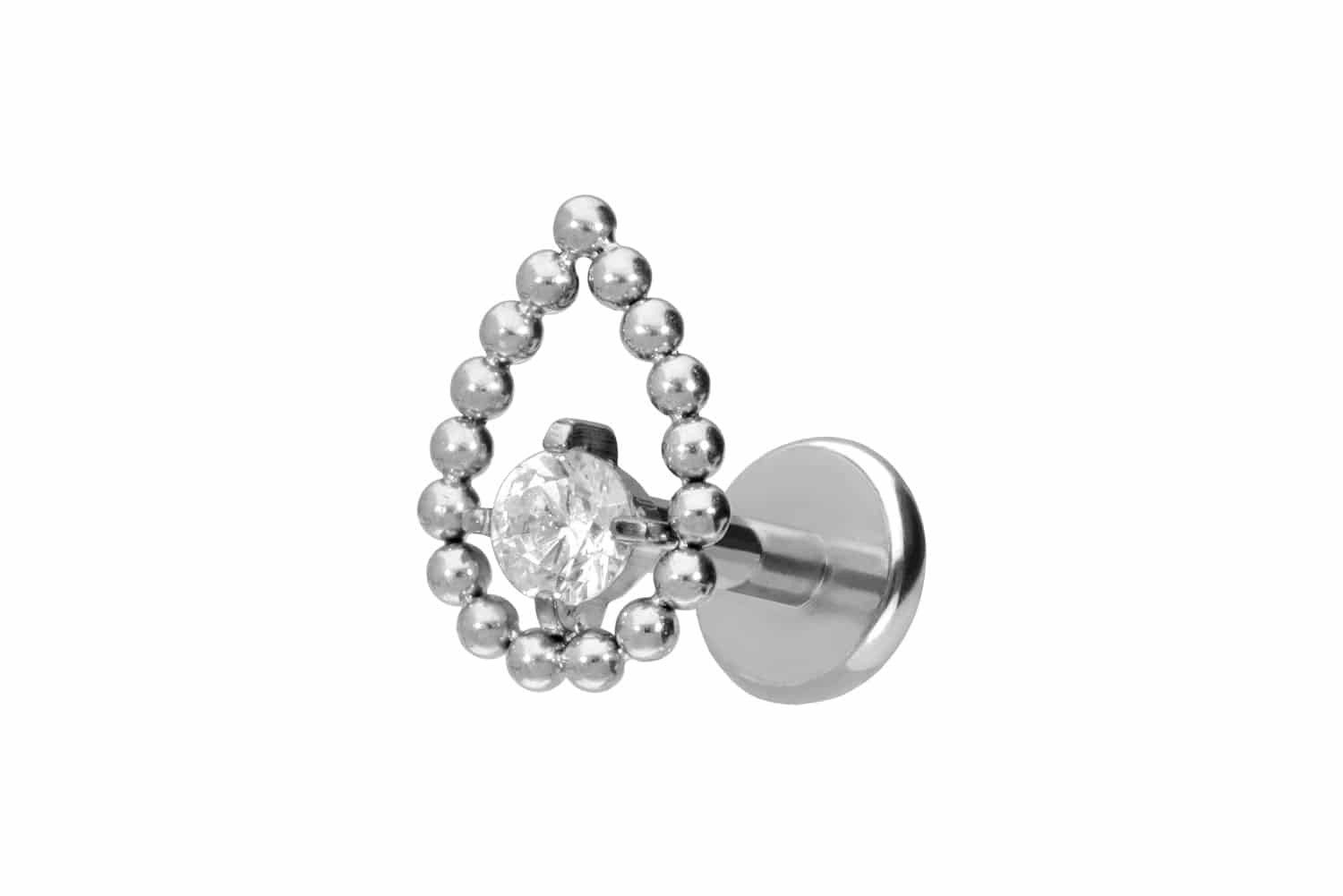 Piercing-Set Titan Labret mit Push Fit TROPFEN + KRISTALL