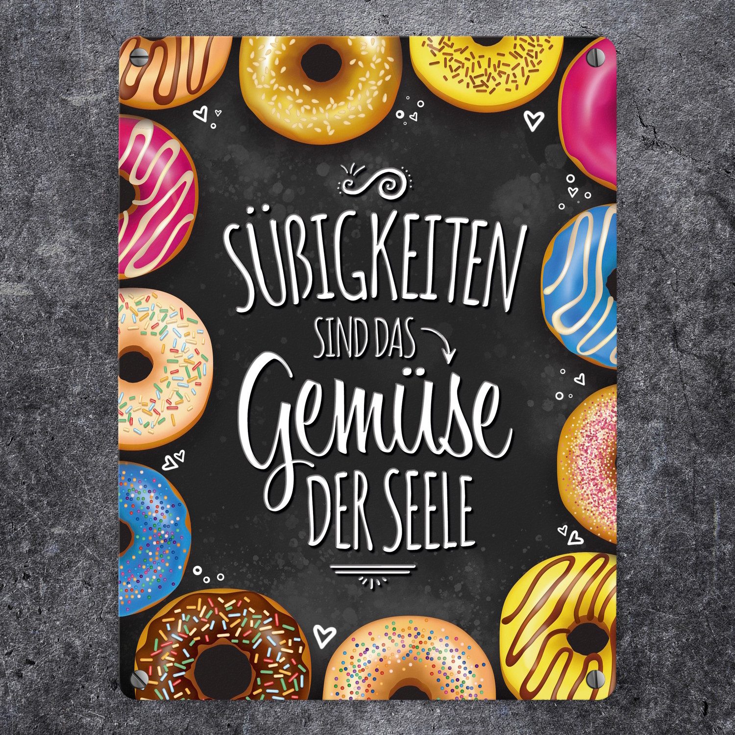 speecheese Metallschild Metallschild mit Donut Motiv und Spruch: Süßigkeite günstig online kaufen