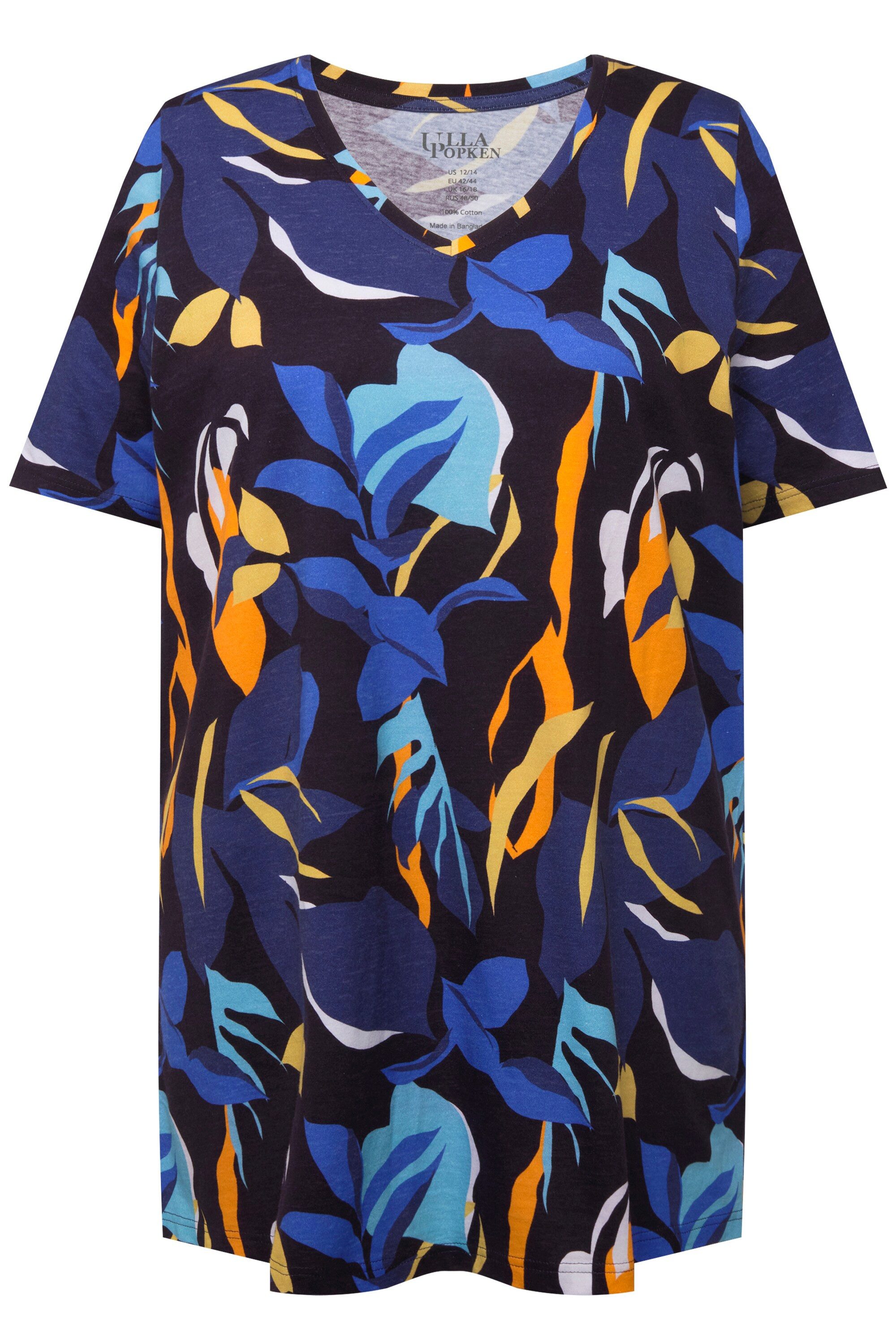 Ulla Popken Longshirt Longshirt Blätter A-Linie V-Ausschnitt Halbarm günstig online kaufen