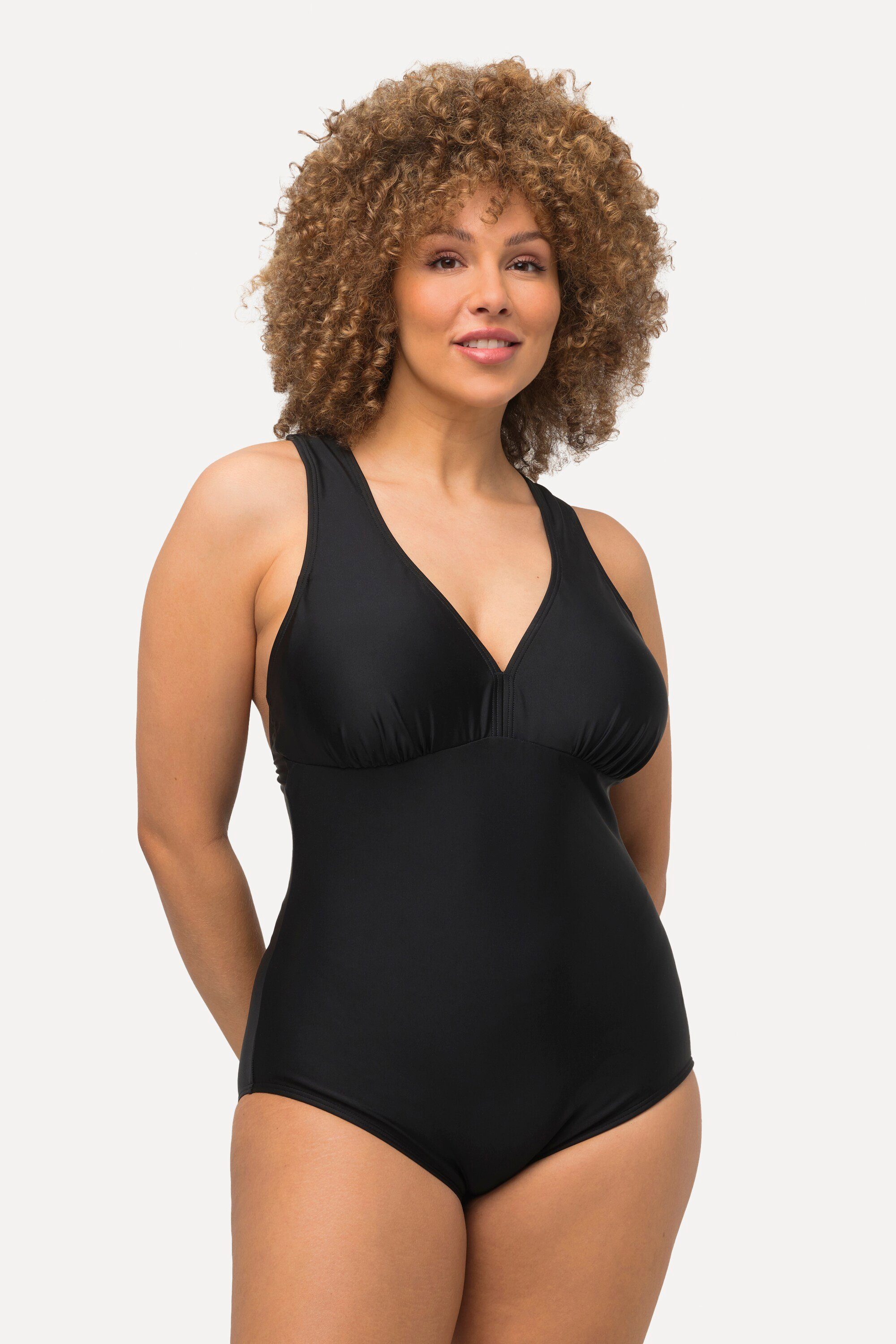 Ulla Popken Swimsuit Laura, macrame, lemon berries 826545 ladies One piece swimsuit, Black