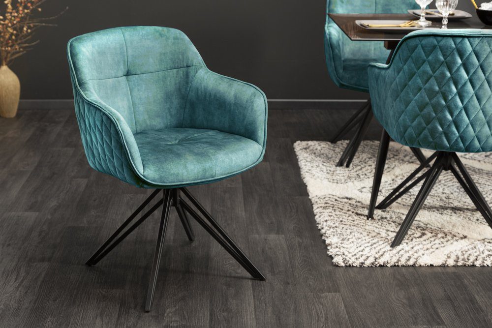 riess-ambiente Polsterstuhl EUPHORIA petrol / schwarz – Samt, drehbar, Metall-Füße, mit Armlehne (Einzelartikel, 1 St), mit 180° Drehfunktion und Autoreturn – ideal für elegante Esszimmer