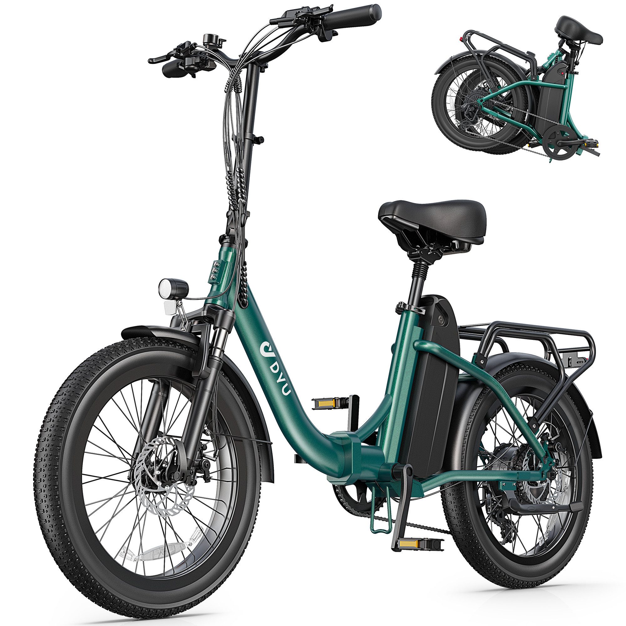 DYU E-Bike E-Bike Klapprad 20*3.0 Elektrofahrrad 80-150khm für Damen und Herren, 7 Gang, Heckmotor, 748,8 Wh
