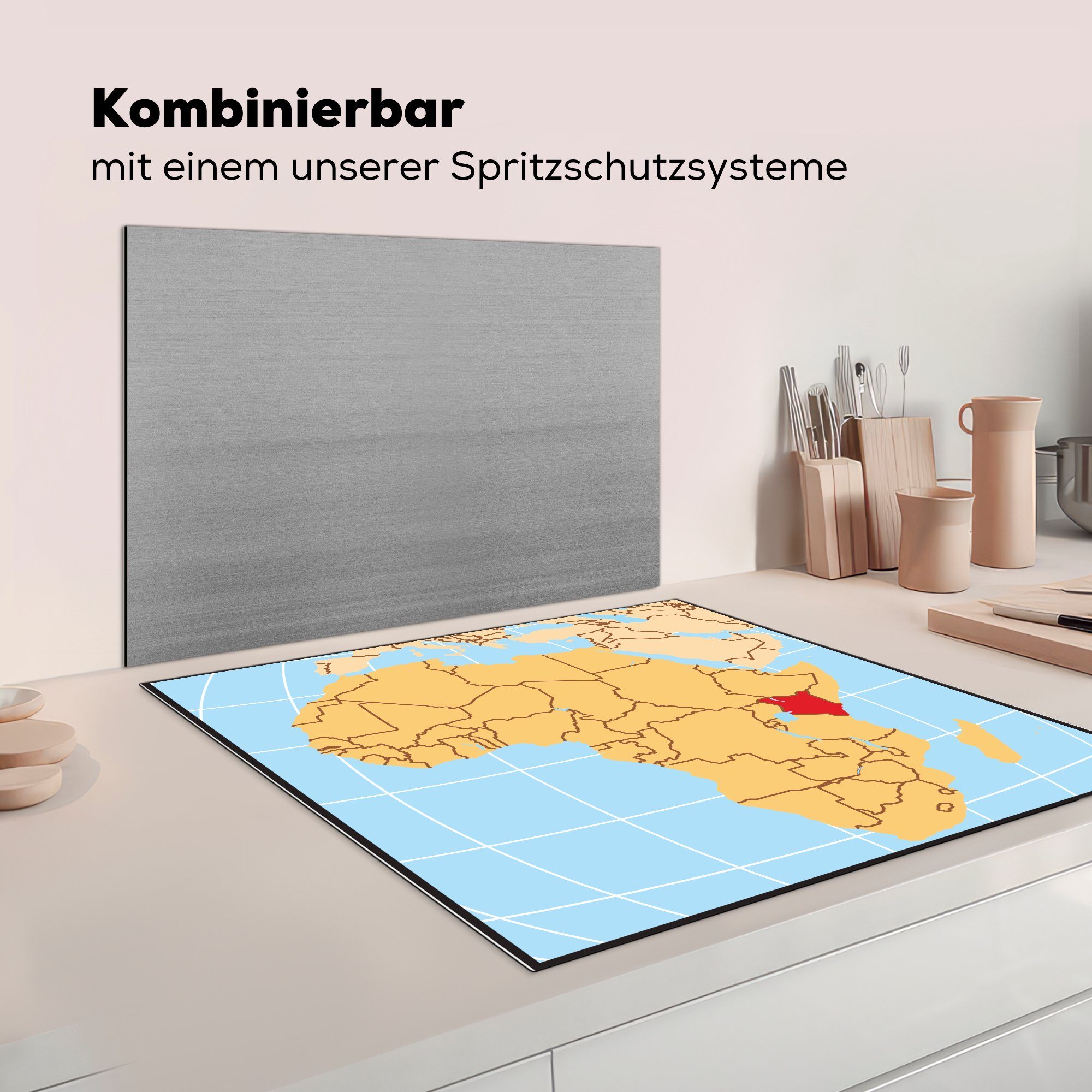 tlg), Landkarte, Arbeitsplatte Ceranfeldabdeckung, für cm, 78x78 Illustration der (1 Vinyl, afrikanischen auf von küche Kenia Herdblende-/Abdeckplatte MuchoWow