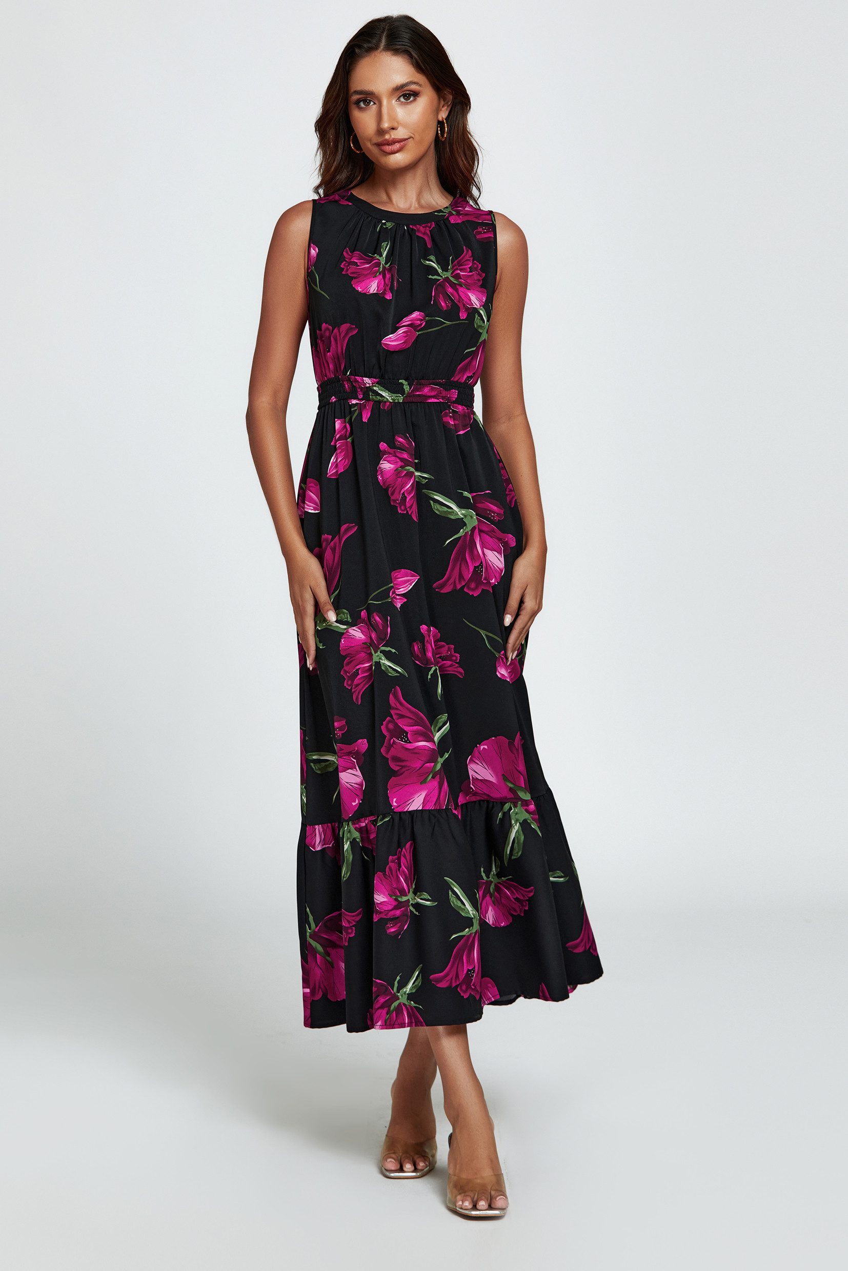 FS Collection Maxikleid Damen Maxikleid geblümt – Neckholder, fließend (XS günstig online kaufen