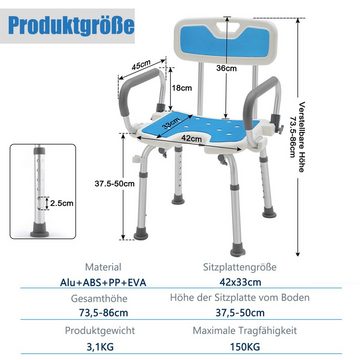 AUFUN Badewannensitz Badestuhl, belastbar bis 150 kg, mit Rückenlehne Armlehne