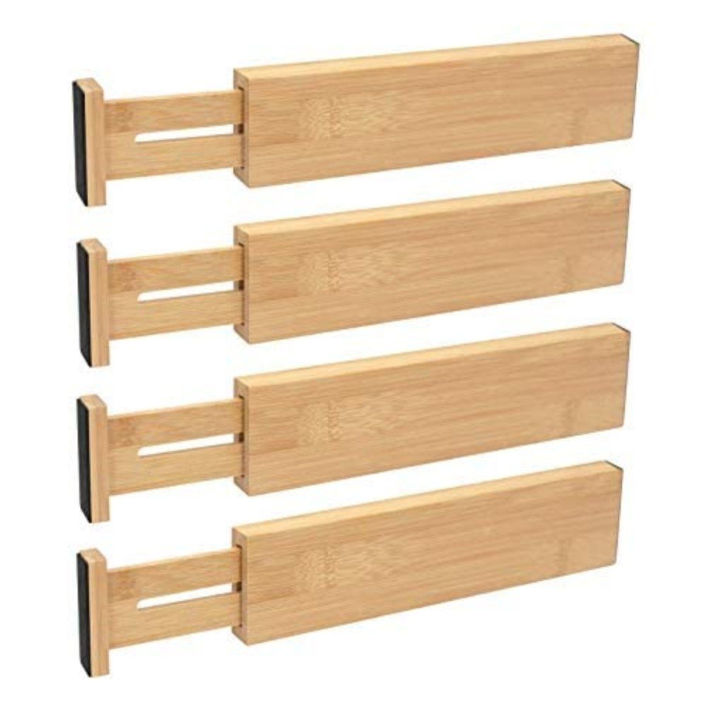MDHAND Schubladeneinsatz Schubladentrenner Bambus Holz (4 St), Verstellbar von 33 cm bis 43 cm