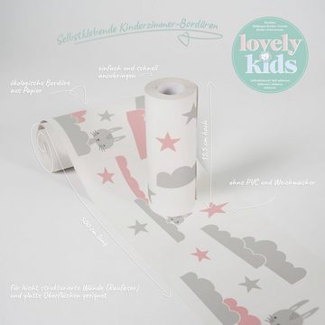 A.S. Création Bordüre Dreamy Bunny, glatt, Kinderzimmertapete Tapete Rosa Grau Weiß für Baby- und Kinderzimmer