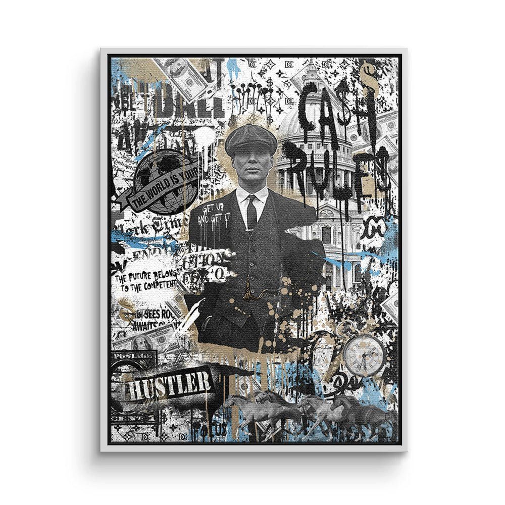 Premium Leinwandbild, Shelby Tommy - CA$H RULE$ - Rahmen Motivationsbild weißer DOTCOMCANVAS®