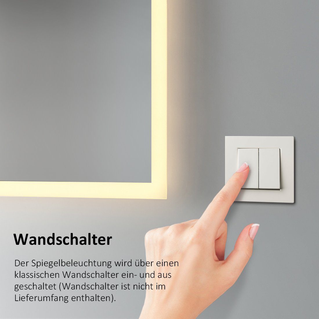 beleuchtung Badspiegel Wandschalter Badspiegel Wandspiegel, mit LED 3000K EMKE Warmweißer mit und Badezimmerspiegel