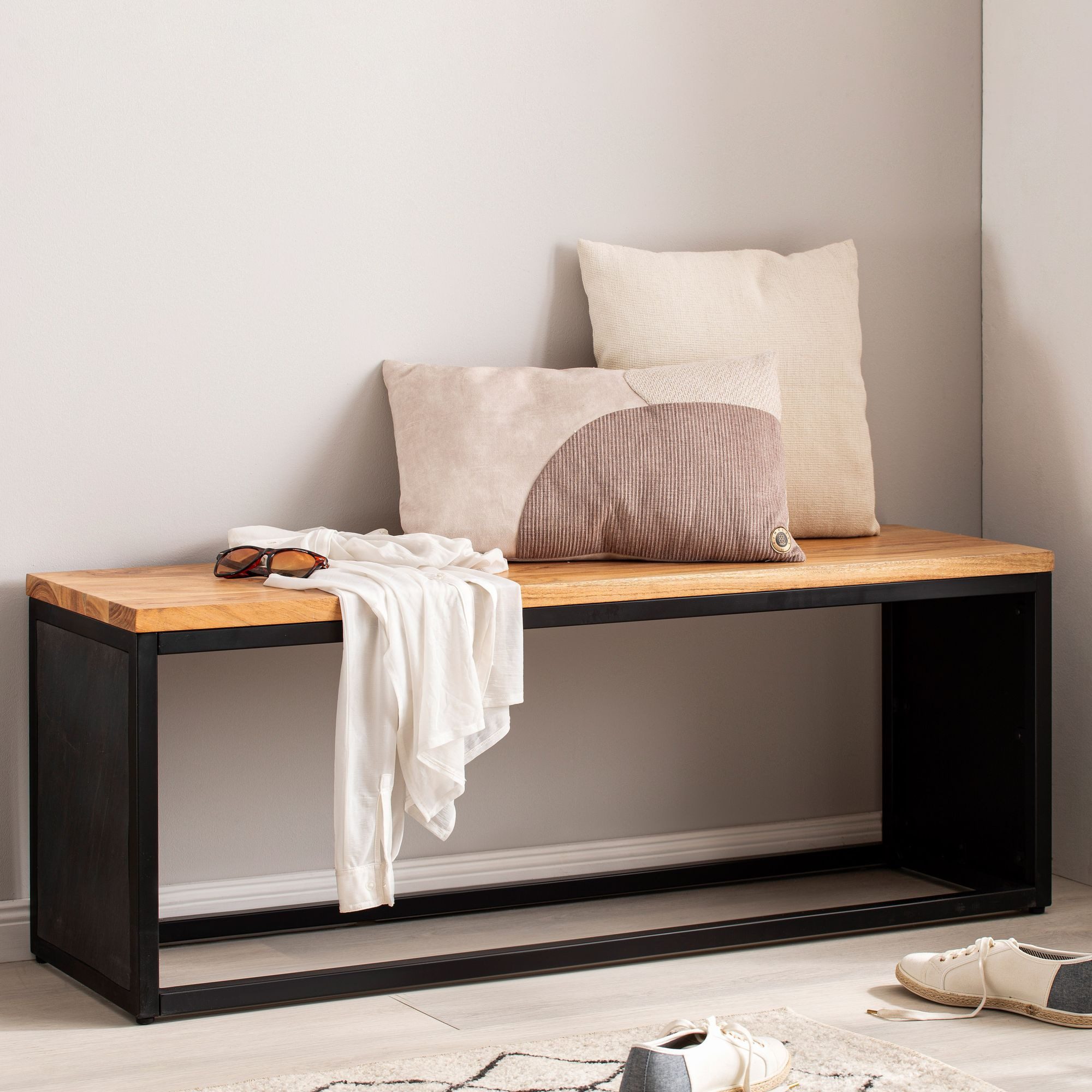 FINEBUY Sitzbank FB95857 Bettbank Holz Steinoptik 120 cm Schlafzimmer Flurb günstig online kaufen