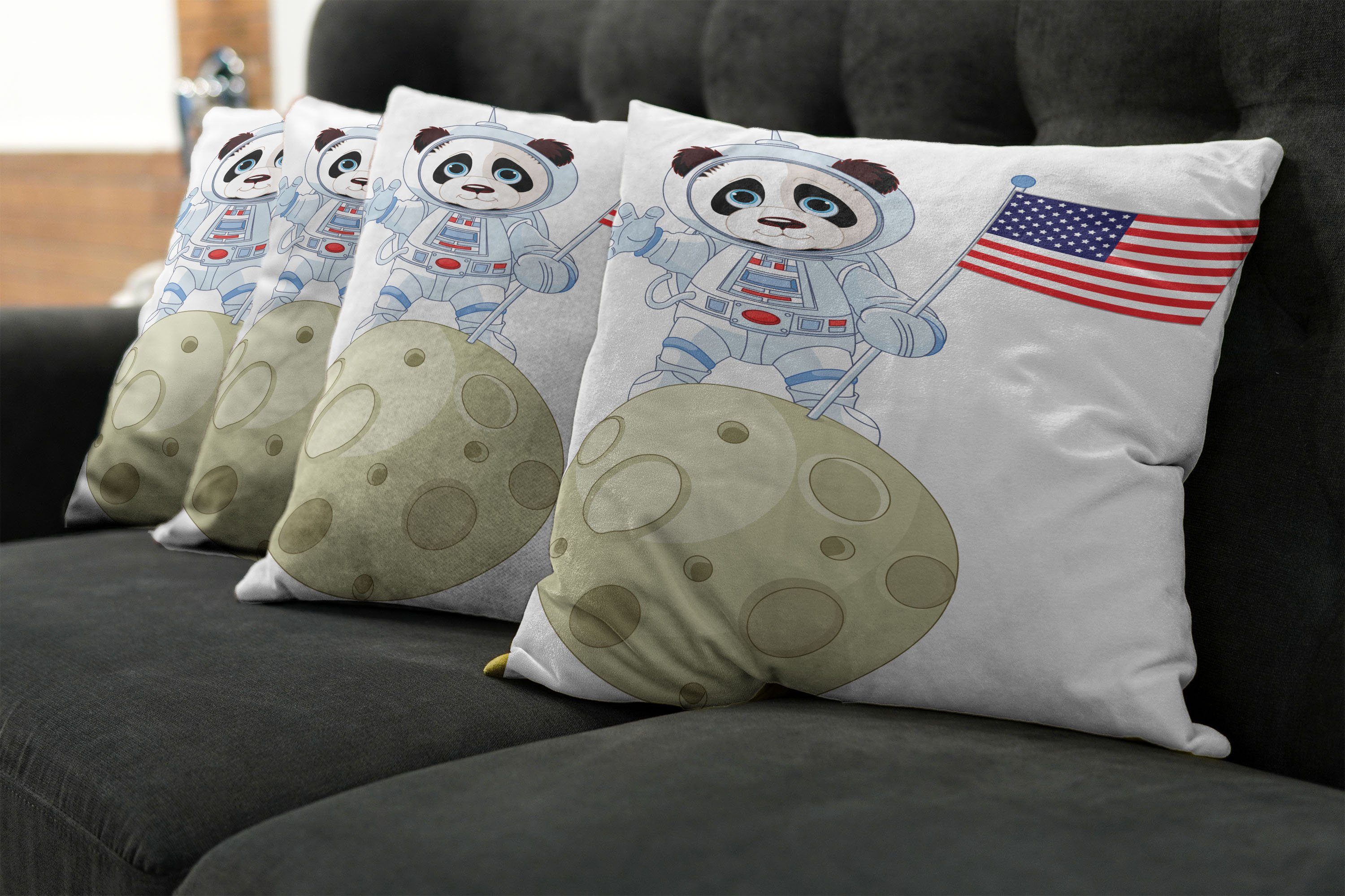 Doppelseitiger Stück), Panda Kissenbezüge (4 Modern Abakuhaus Astronaut Mond-Karikatur auf Digitaldruck, Accent