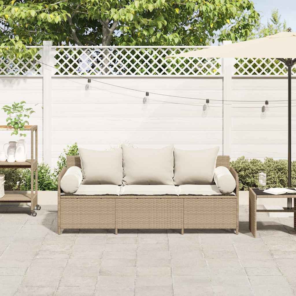 vidaXL Loungesofa Gartensofa mit Kissen 3-Sitzer Beige Poly Rattan, 1 Teile günstig online kaufen