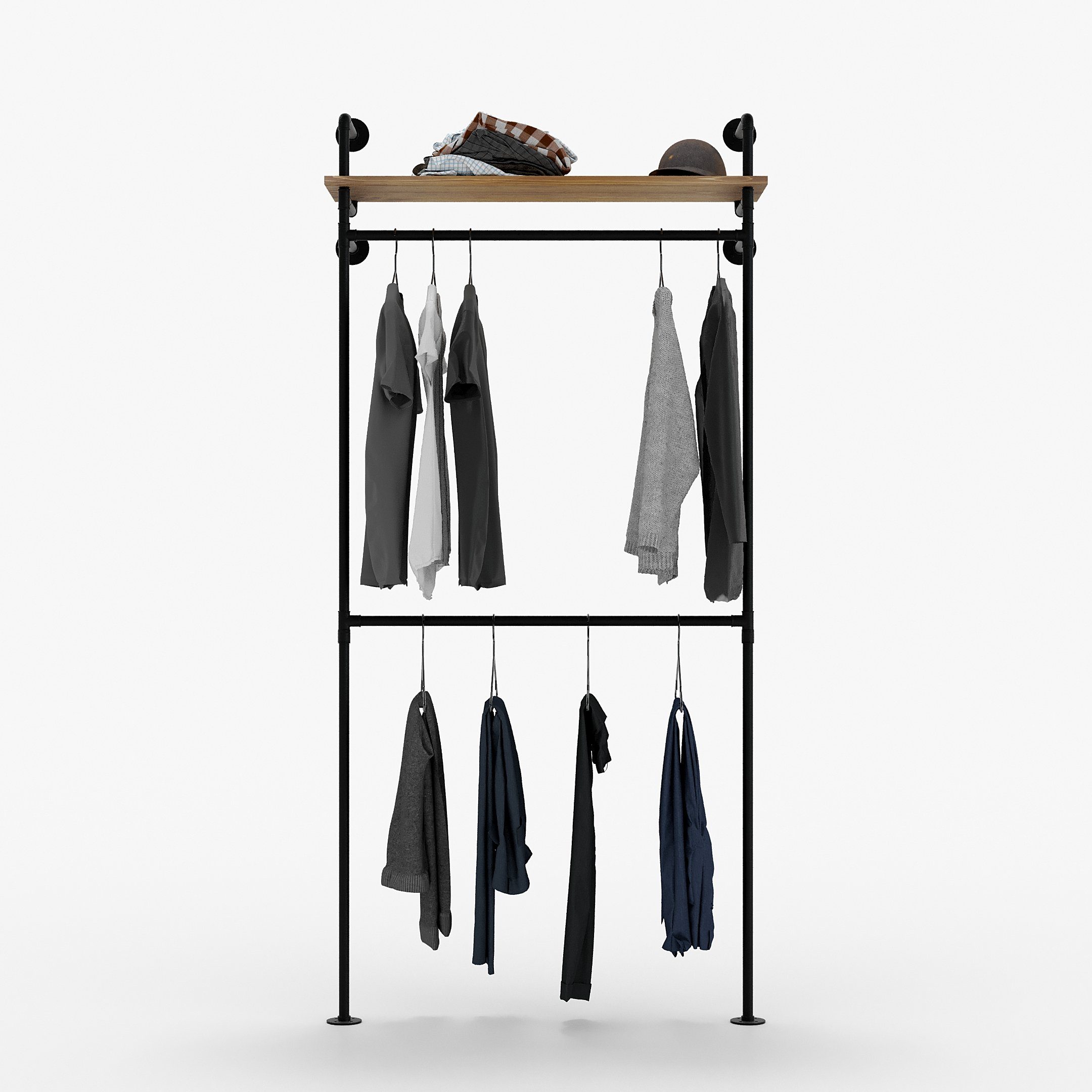 pamo. design Garderobenständer CARLSSON, (Mit Regalbrett aus Eichenholz), Offene Garderobe mit Ablage oben und zusätzlicher Querstange