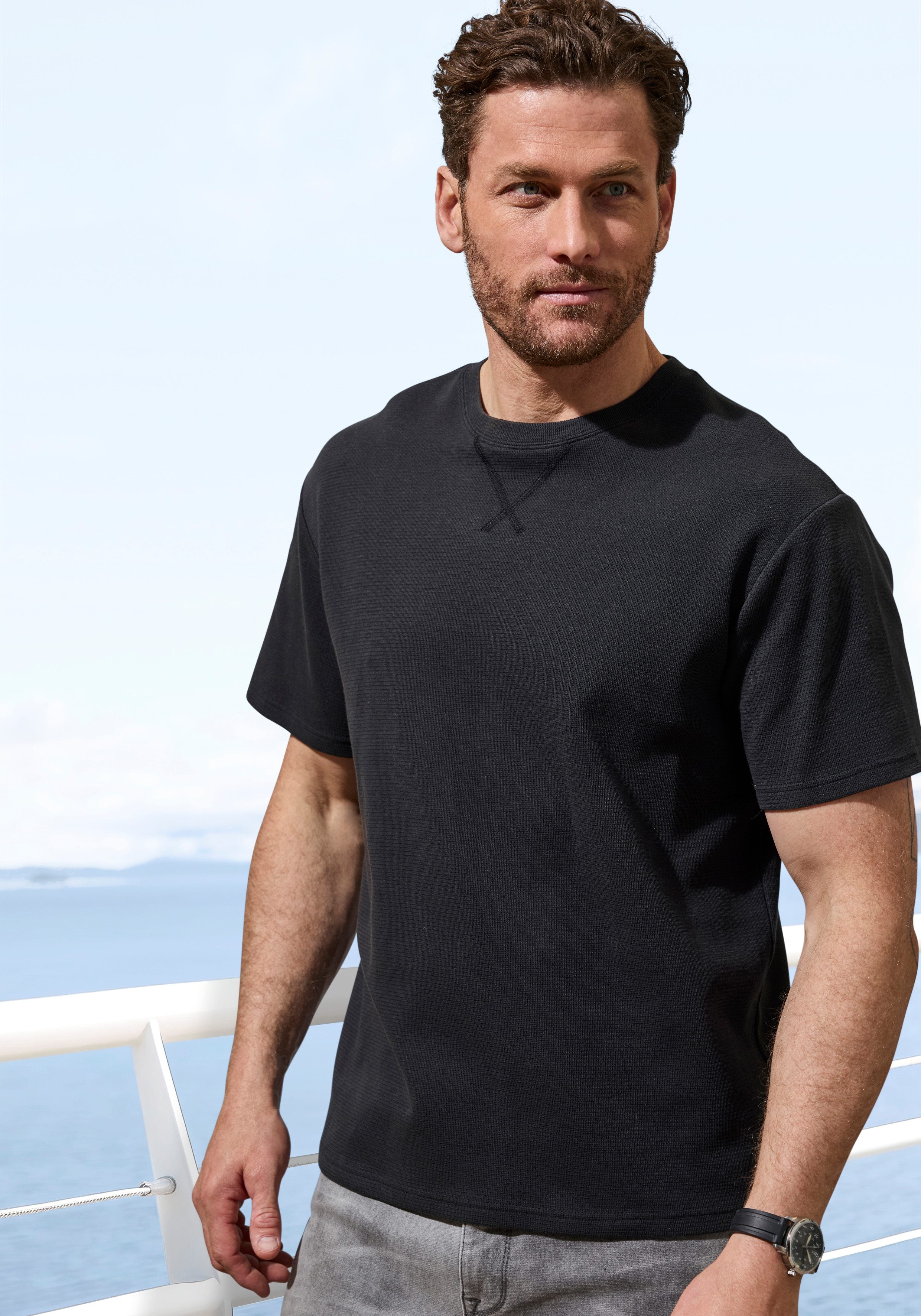 John Devin T-Shirt modische Strukturware aus Baumwoll-Elasthan-Qualität
