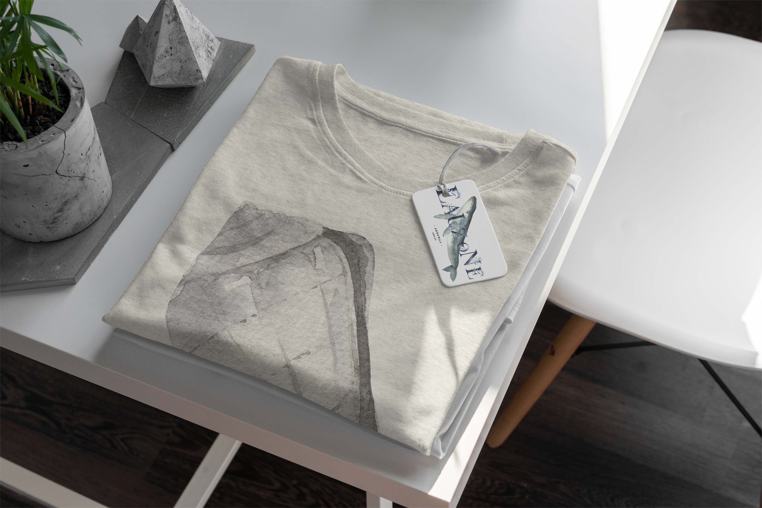 Sinus Art T-Shirt Herren Shirt Ökomode a (1-tlg) T-Shirt gekämmte 100% Nachhaltig Bio-Baumwolle Wasserfarben Seemuschel Motiv