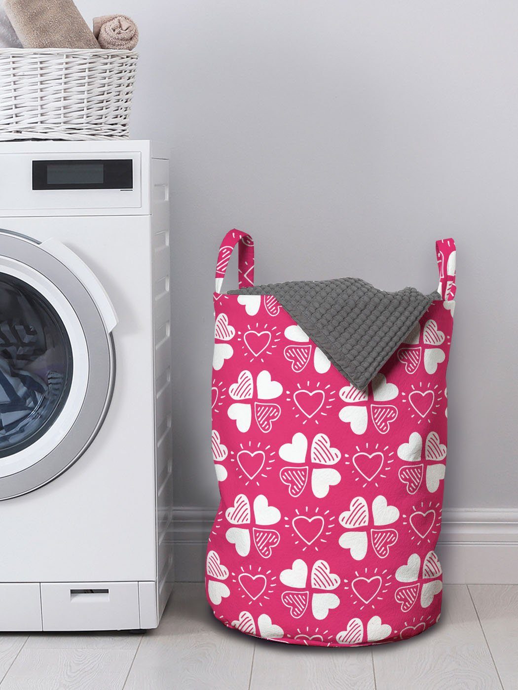 Abakuhaus Wäschesäckchen Wäschekorb mit Griffen als Herzen Kleeblätter Waschsalons, Romantisch für Kordelzugverschluss