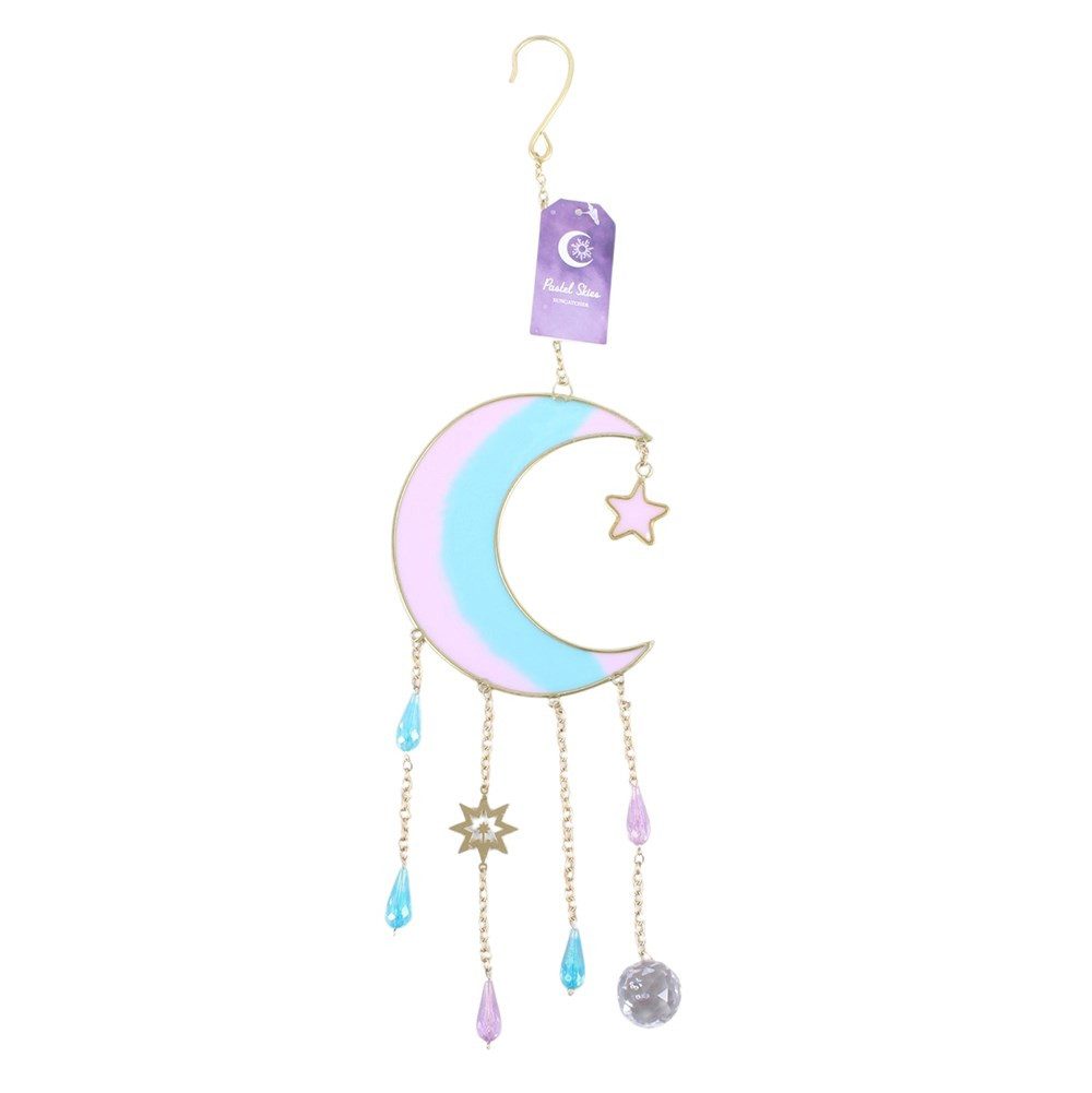 Something Different Dekoobjekt Pastel Skies Mond & Steine Fensterdeko mit Kristallperlen Hänger (Einzelartikel), Pastellfarbener Mond-Suncatcher mit schimmernden Kristallanhängern