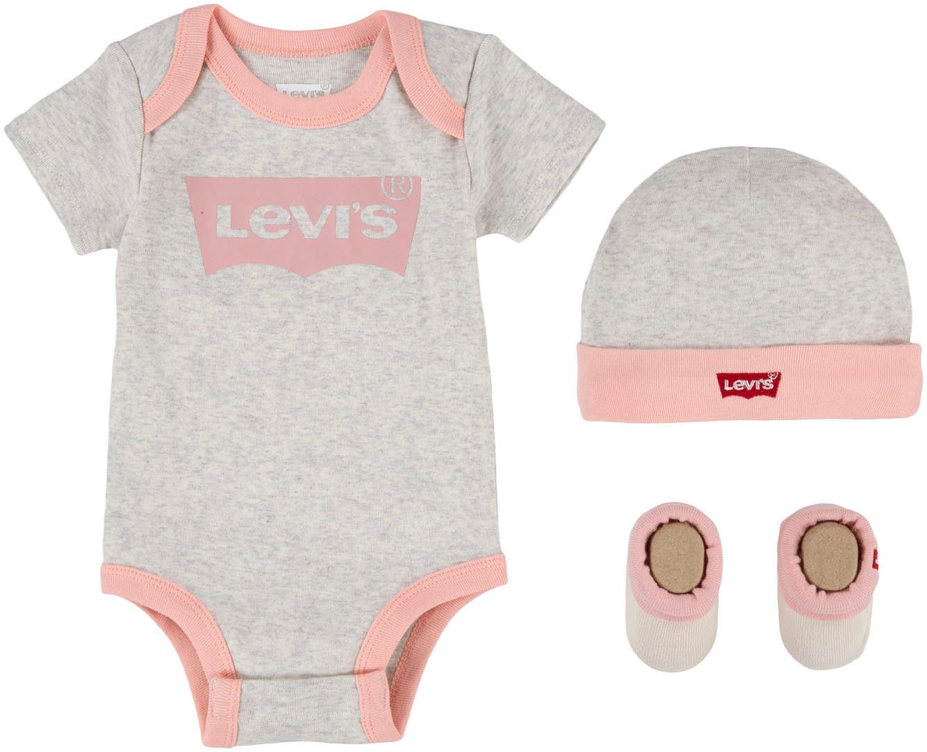 Levi's® Kids Body Neugeborenen-Geschenkset (Set, 3-tlg) UNISEX grau meliert - rose