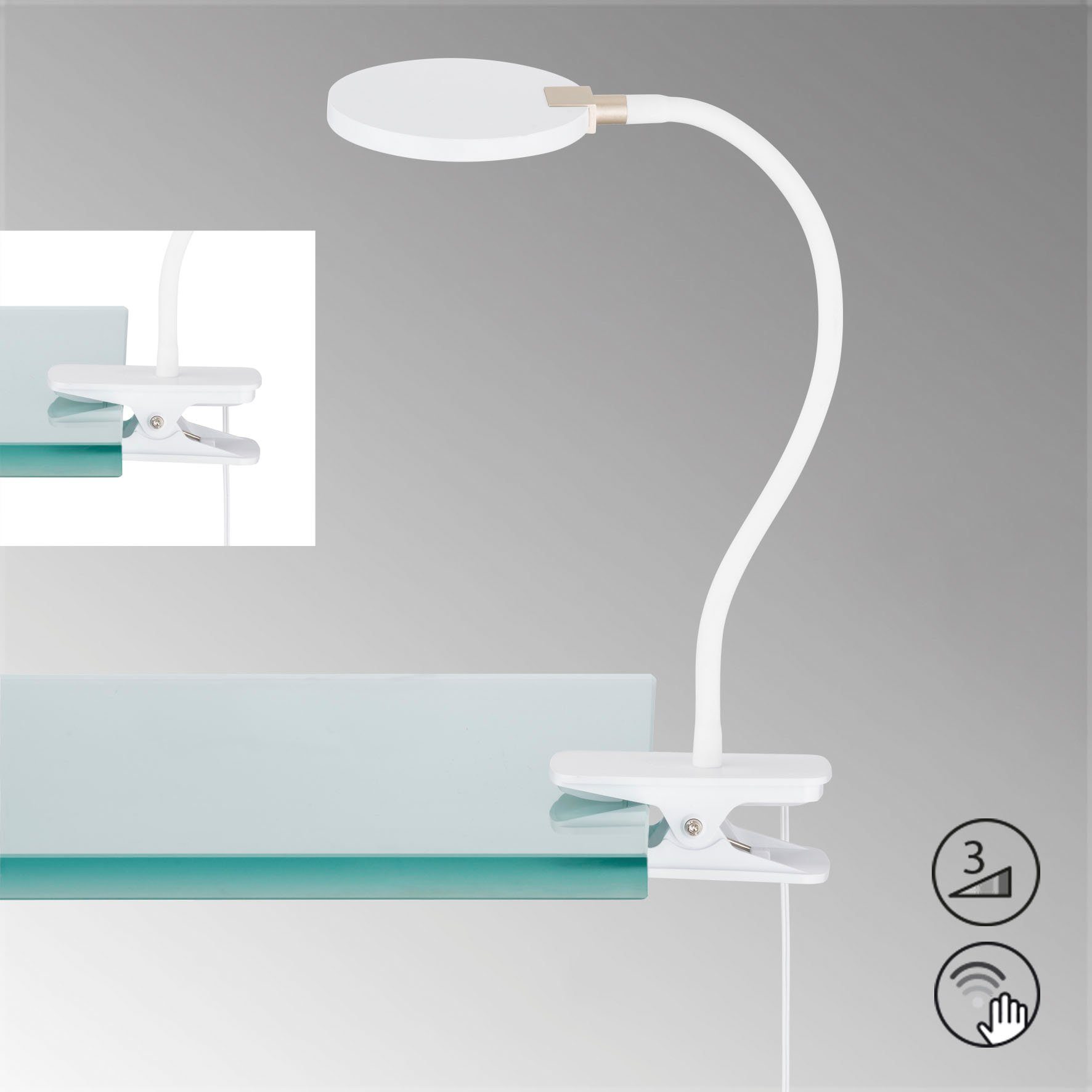 FISCHER & Dimmfunktion, Luiz, LED HONSEL integriert, Warmweiß Klemmleuchte LED fest