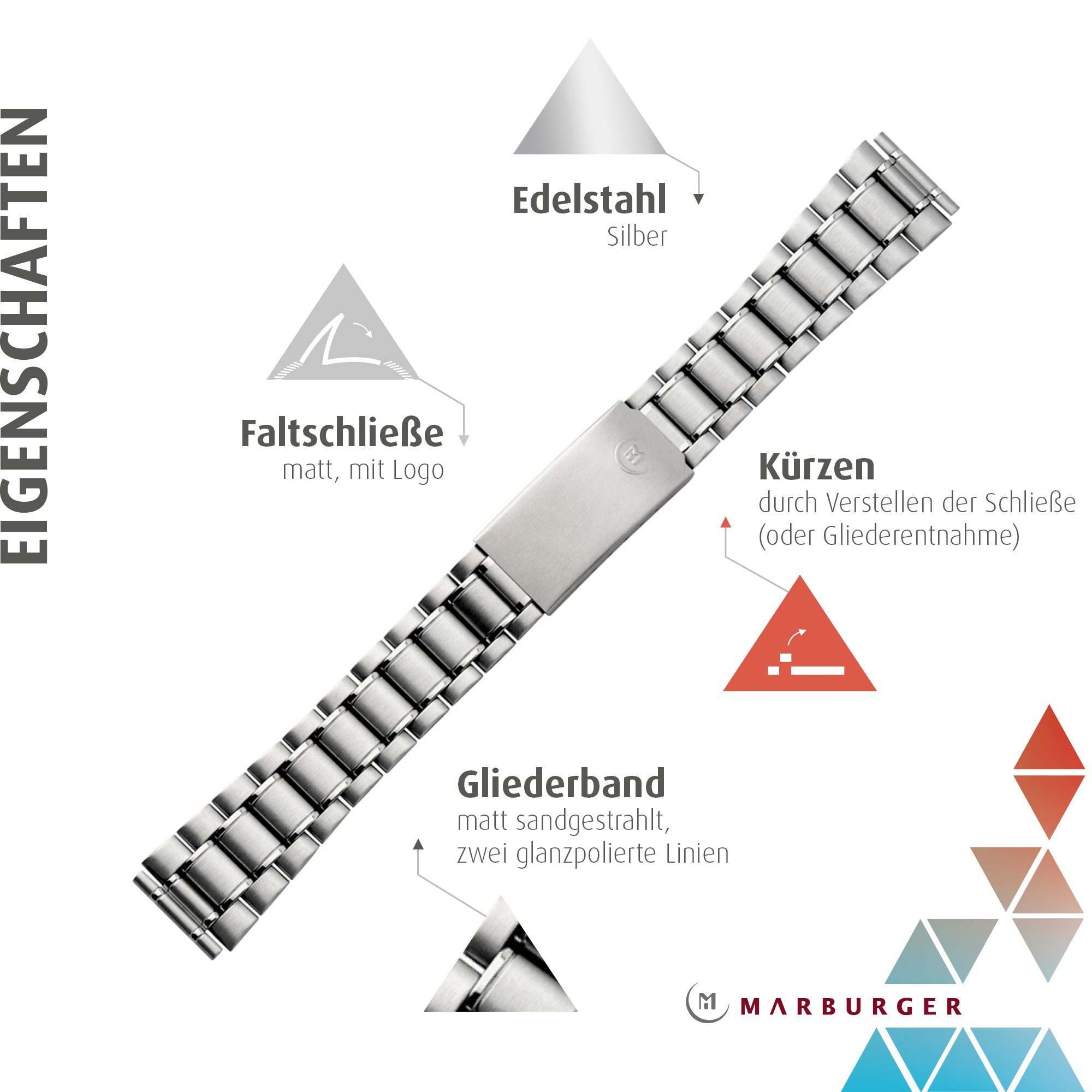 MARBURGER Uhrenarmband 18mm Edelstahl Silber