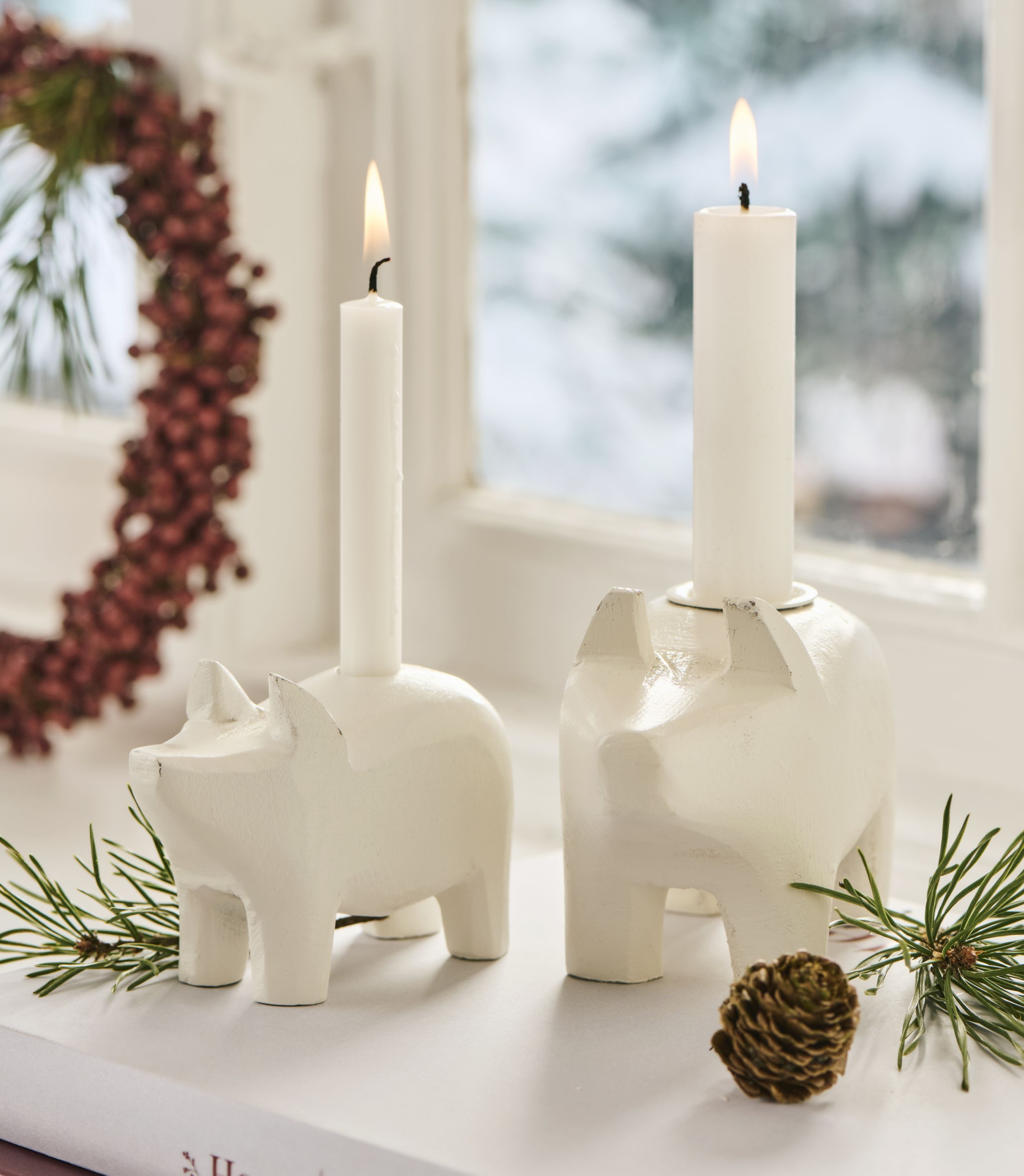 Ib Laursen Kerzenhalter Ib Laursen - Kerzenhalter Kerzenständer Holz Unika Schwein Weiß