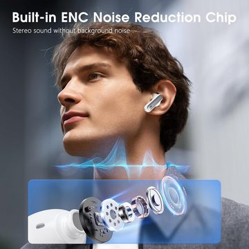 WHYKJTEK Kabellos Bluetooth 5.3 mit Indicateur LED, 40 Std ENC Lärmreduzierung In-Ear-Kopfhörer (Intuitive Touch-Steuerung für einfache Bedienung unterwegs., dual Mikrofon HiFi Stereo Kopfhörer IP7 Wasserdicht für SportundArbeit)