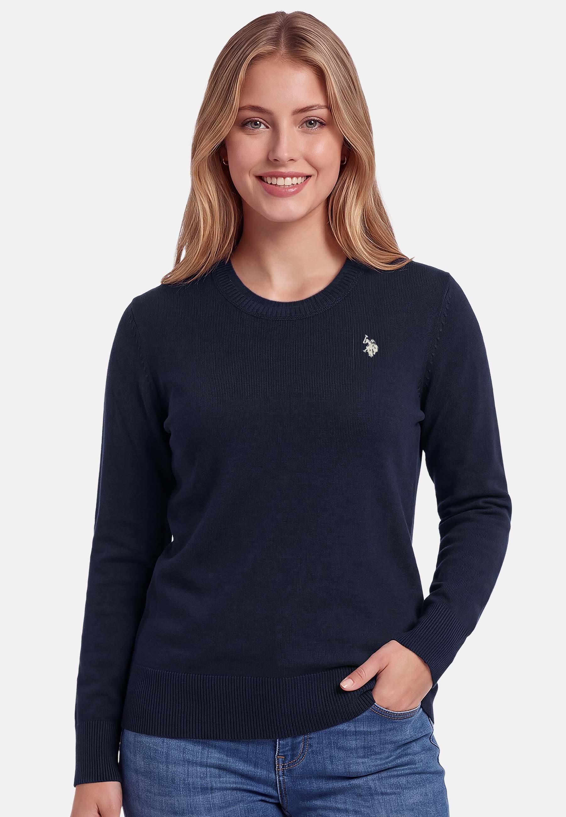 U.S. Polo Assn. Rundhalspullover aus reiner Baumwolle mit Logostickerei Klassischer Rundhalspullover mit Rippbündchen und normaler Passform
