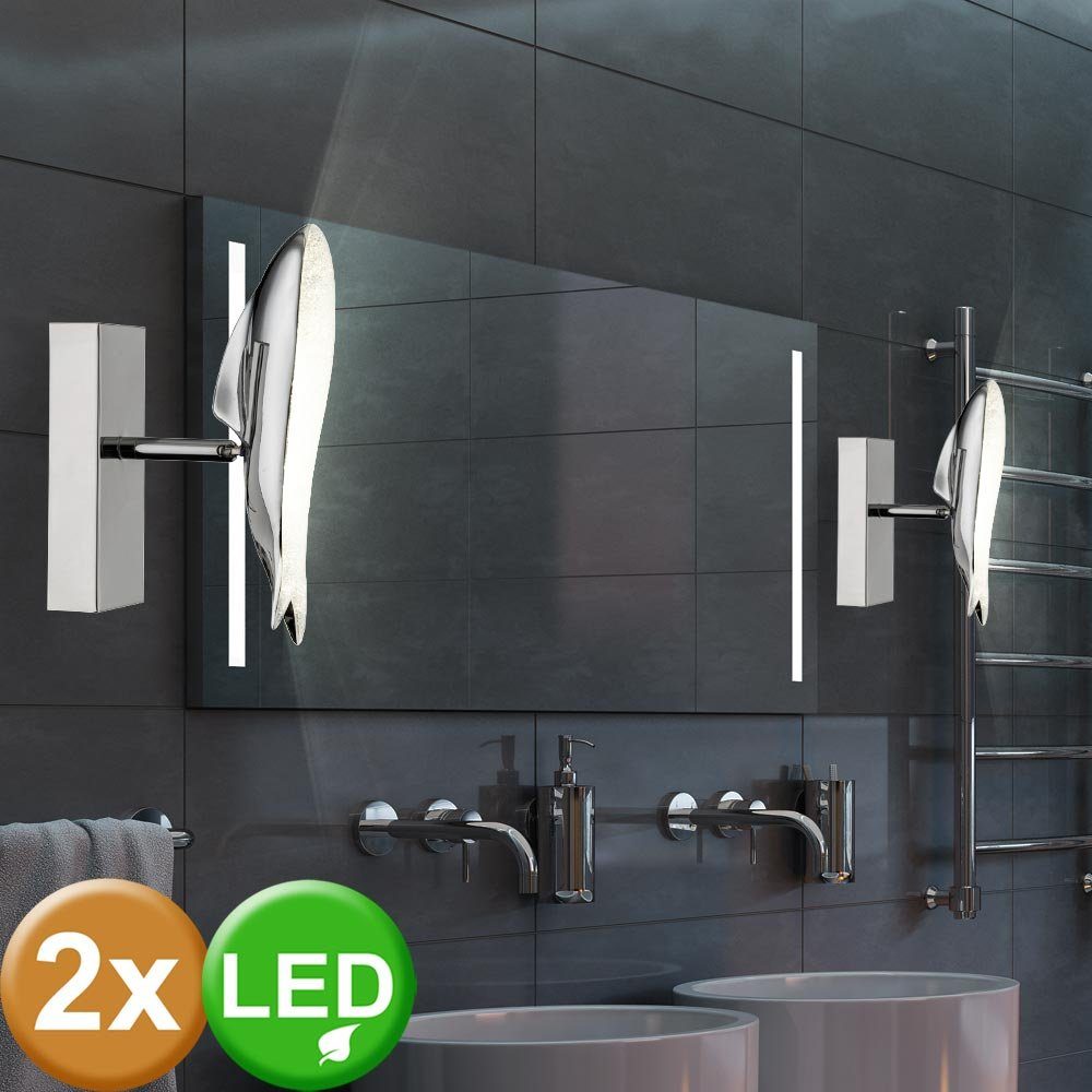 etc-shop LED Wandleuchte, LED-Leuchtmittel fest verbaut, Neutralweiß, 2er Set LED Wal Design Wand Leuchten Wohn Zimmer Beleuchtung Chrom | Wandleuchten