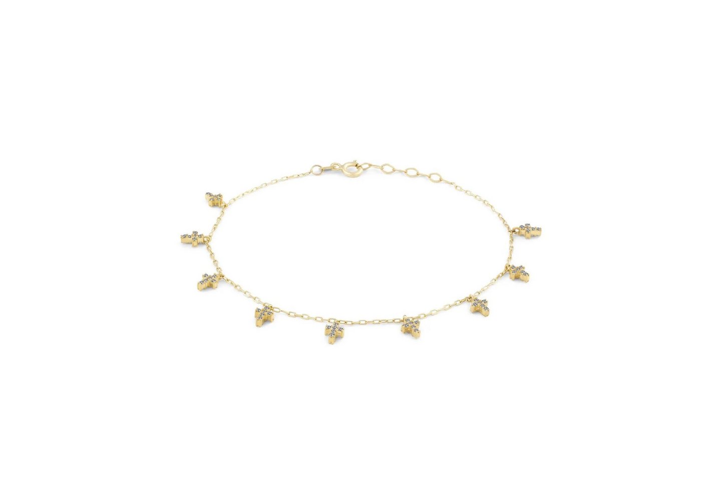 Suzan Gold Charm-Armband 375er Gold Armband – Kreuzarmband, elegant & bedeutungsvolles Geschenk, Gelbgold 375, Zirkonia-Steine, Länge: 17+2cm