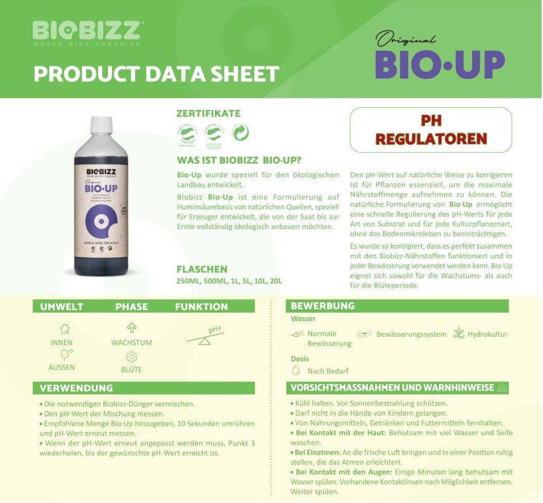 Biobizz Pflanzendünger BioBizz Grow Bio-Up pH-Regulator 250 ml – Bild 3 von 5
