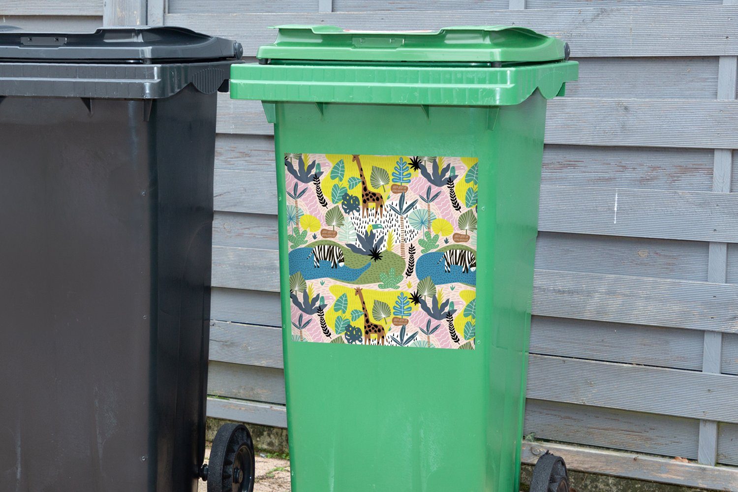 - Mülleimer-aufkleber, - Container, Mülltonne, Tiere - Farben MuchoWow Abfalbehälter Dschungel Wandsticker St), Sticker, Pflanzen (1