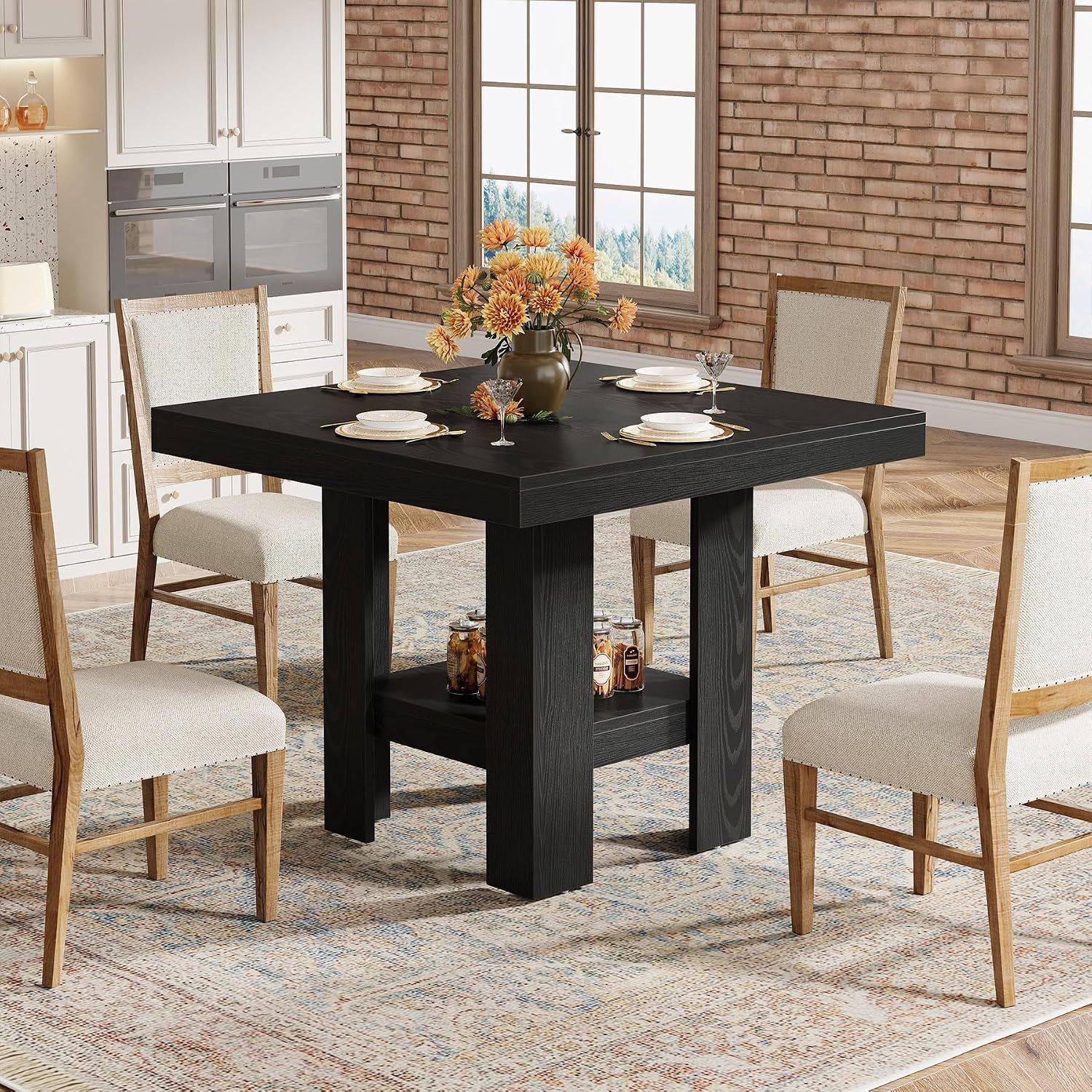 Tribesigns Esstisch Quadratischer Esstisch 80 cm Holz mit Ablage Schwarz für 4 Personen – Bild 4 von 5