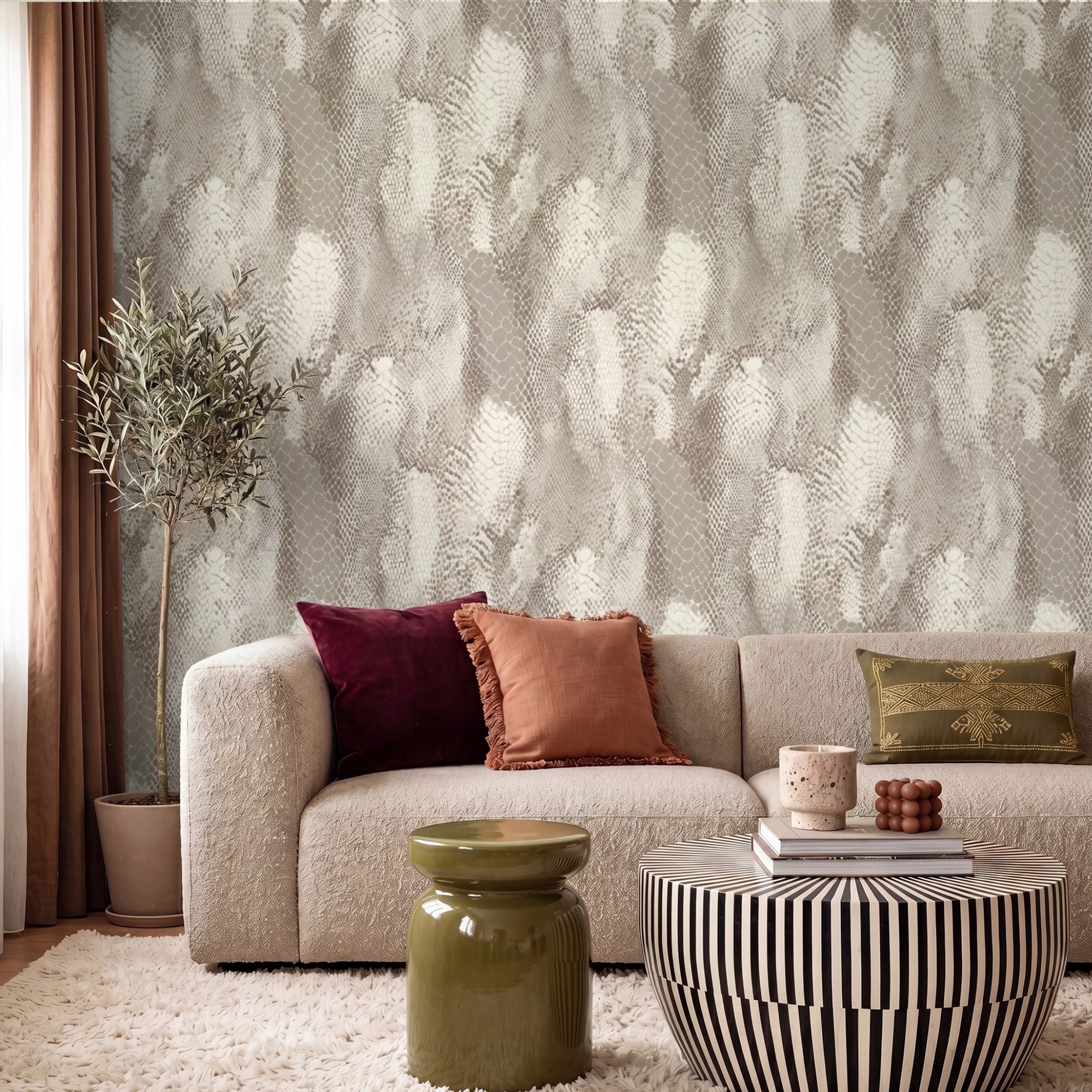 OnlyWow Fototapete Schlange - Textur - Sand, Matt, bedruckt, Wandtapete, Wohnzimmer, Vinyl Tapete 260x220cm