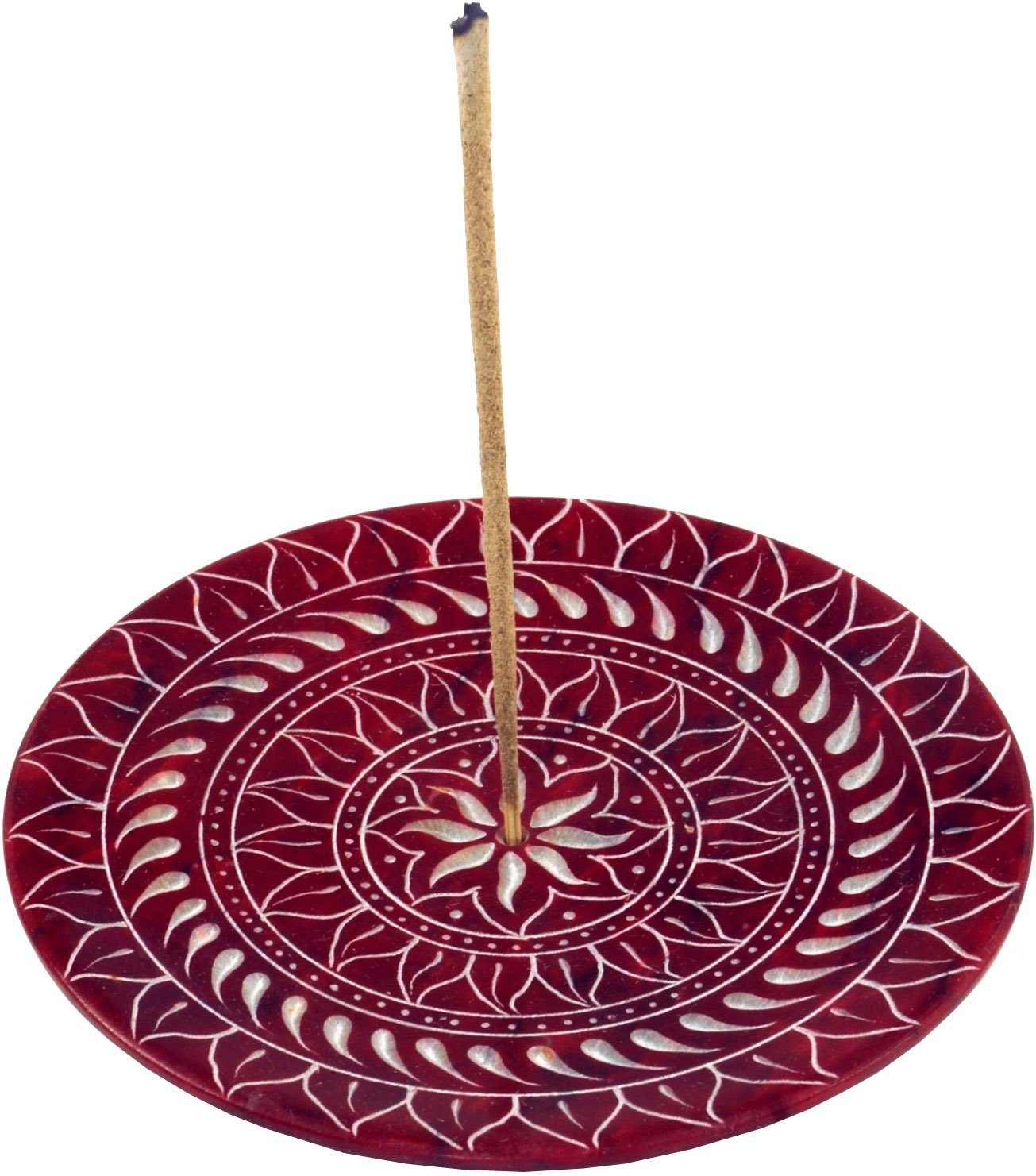 Guru-Shop Räucherstäbchen-Halter Indischer Räucherstäbchenhalter aus Speckstein,.. Sonnen Mandala rot