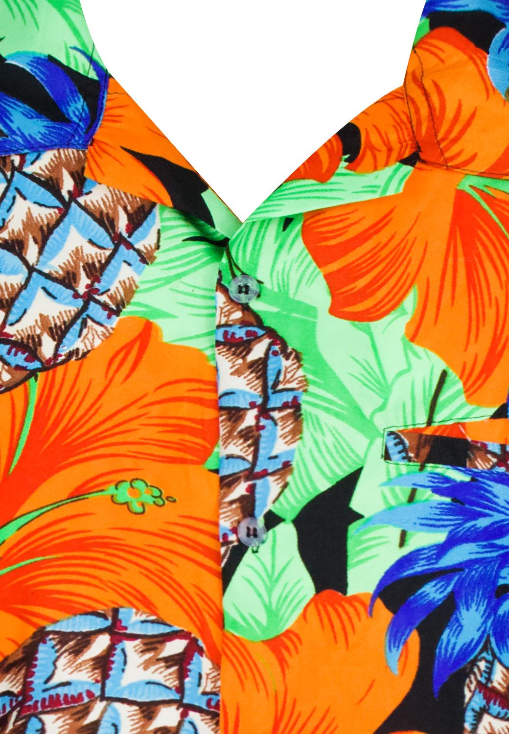 King Kameha Hawaiihemd Pineapple Hibiscus Funky Hawaii-Hemd Kurzarm Front-Tasche Unisex