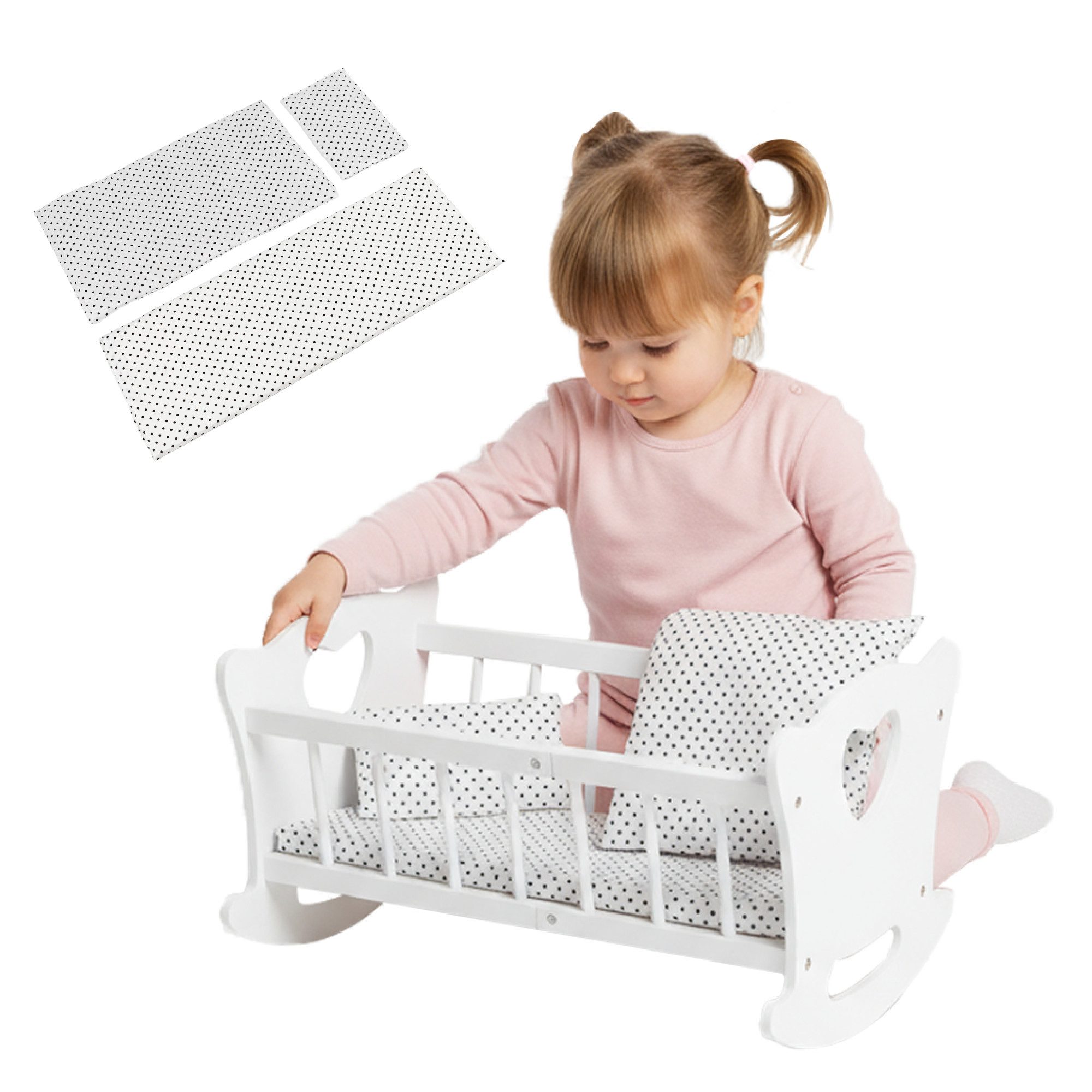 Green Series Puppenwiege Holz Puppenwiege mit Bettwäsche – liebevolles Rollenspiel für Kinder