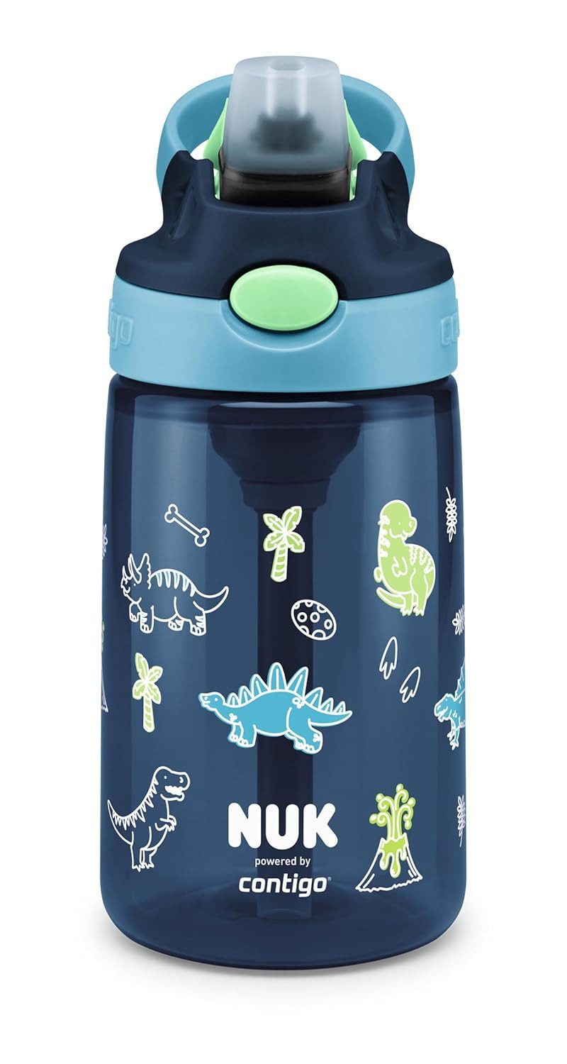 NUK Trinkflasche NUK Contigo Straw Cup 420ml – Strohhalm, Dinos Motiv, BPA-frei
