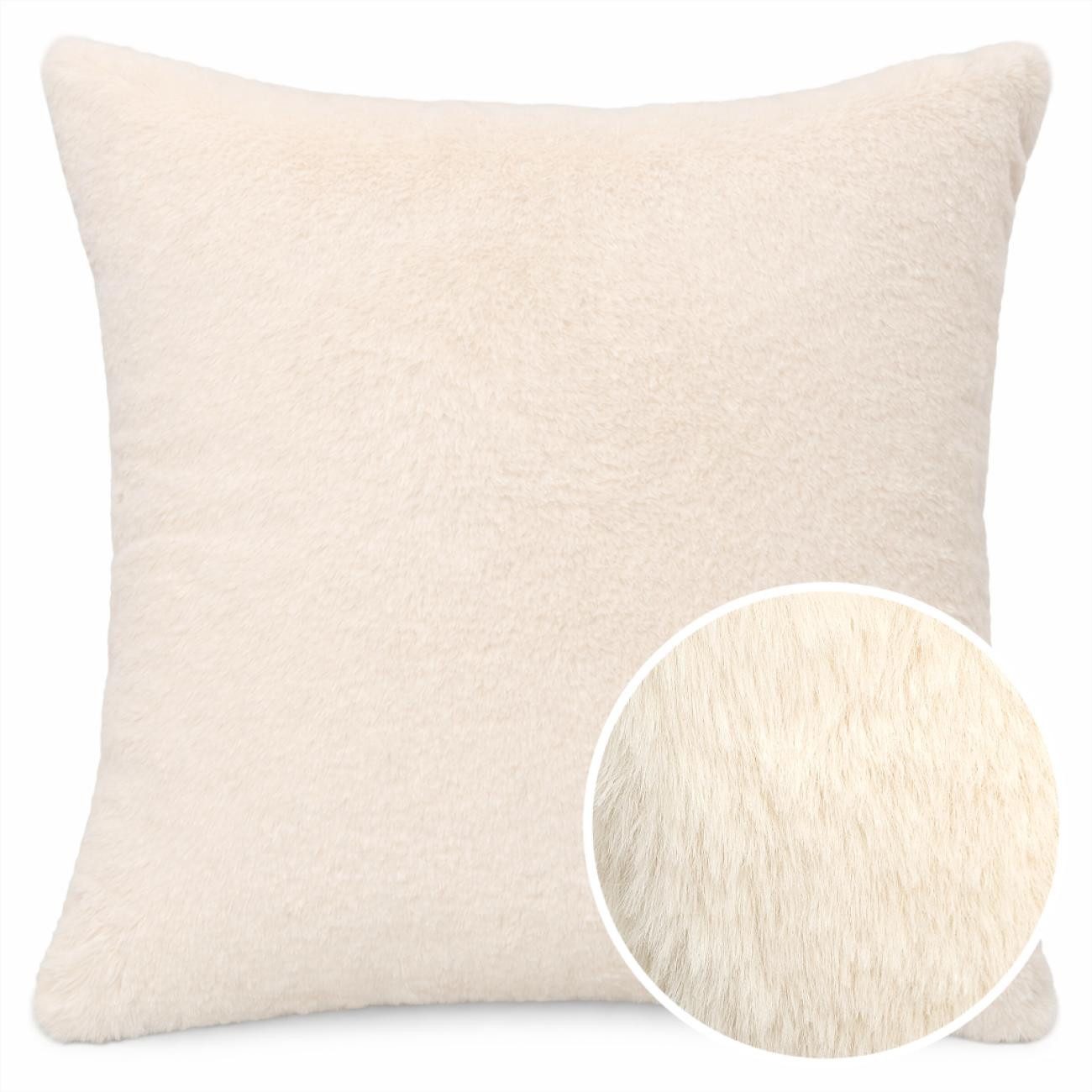 ANRO Dekokissen PLÜSCH Bär Schlicht Kunstfell Sofakissen Kuschelkissen Flauschig, sehr weich & kuschelig 40x40cm OHNE Füllung Uni-Einfarbig Creme