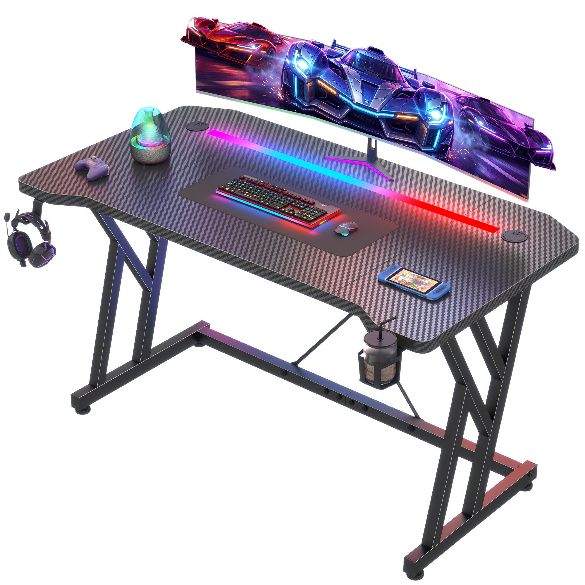 Klyvvo Schreibtisch Gaming Schreibtisch, Computertisch mit RGB LED Beleuchtung (1-St), Computer Tisch Gamingtisch