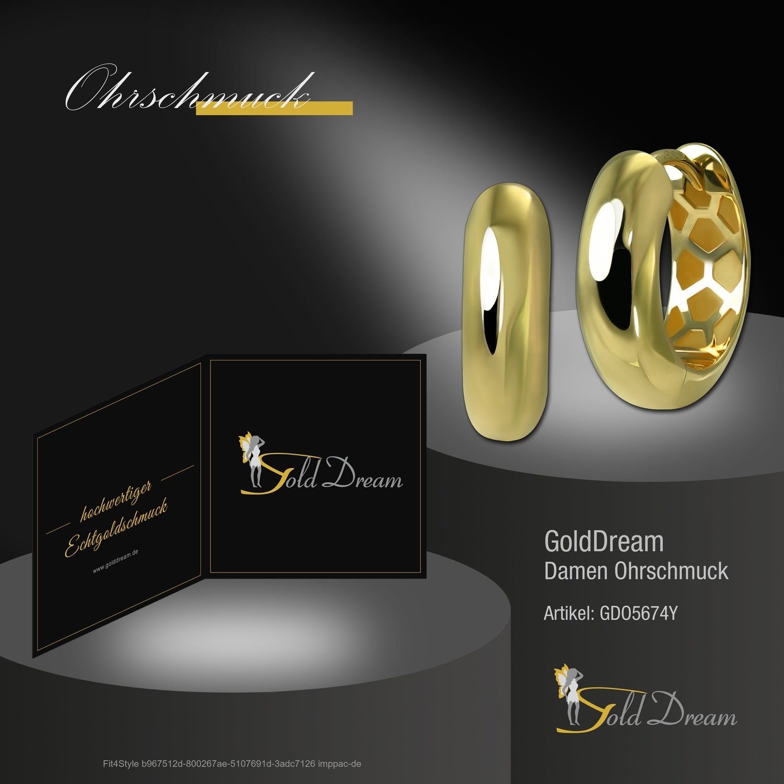 GoldDream Paar Creolen GoldDream Creole Glanz 15mm Ohrring 333er (Creolen), Damen Creolen Glanz aus 333 Gelbgold - 8 Karat, Farbe: gold