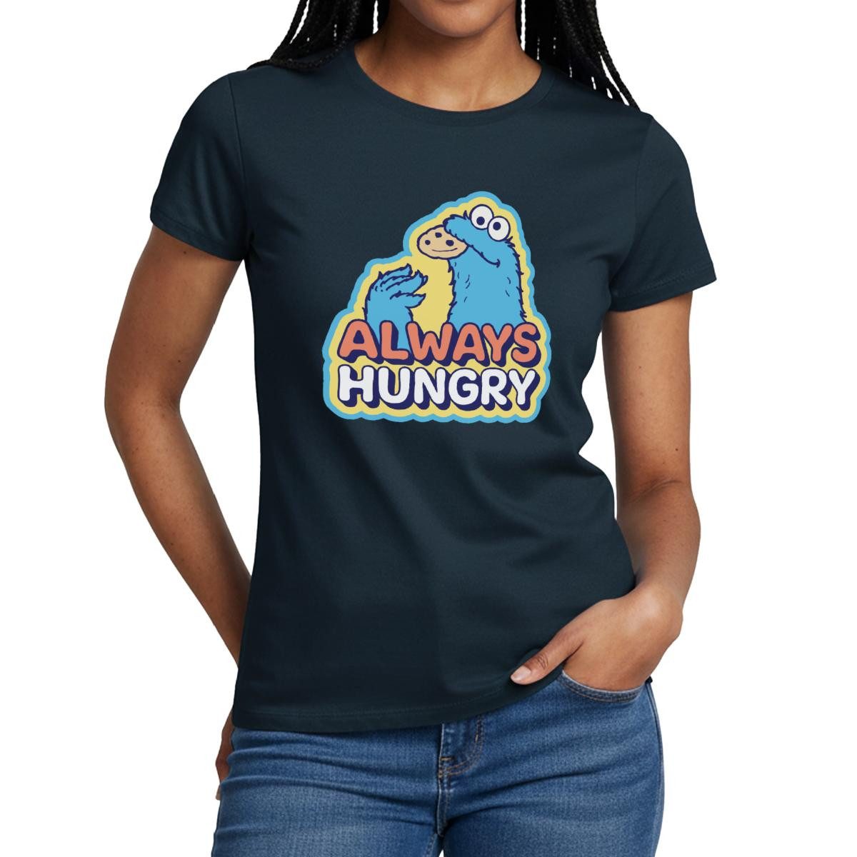 Spreadshirt T-Shirt Sesamstraße Krümelmonster Design Always Hungry Frauen T-Shirt (1-tlg)