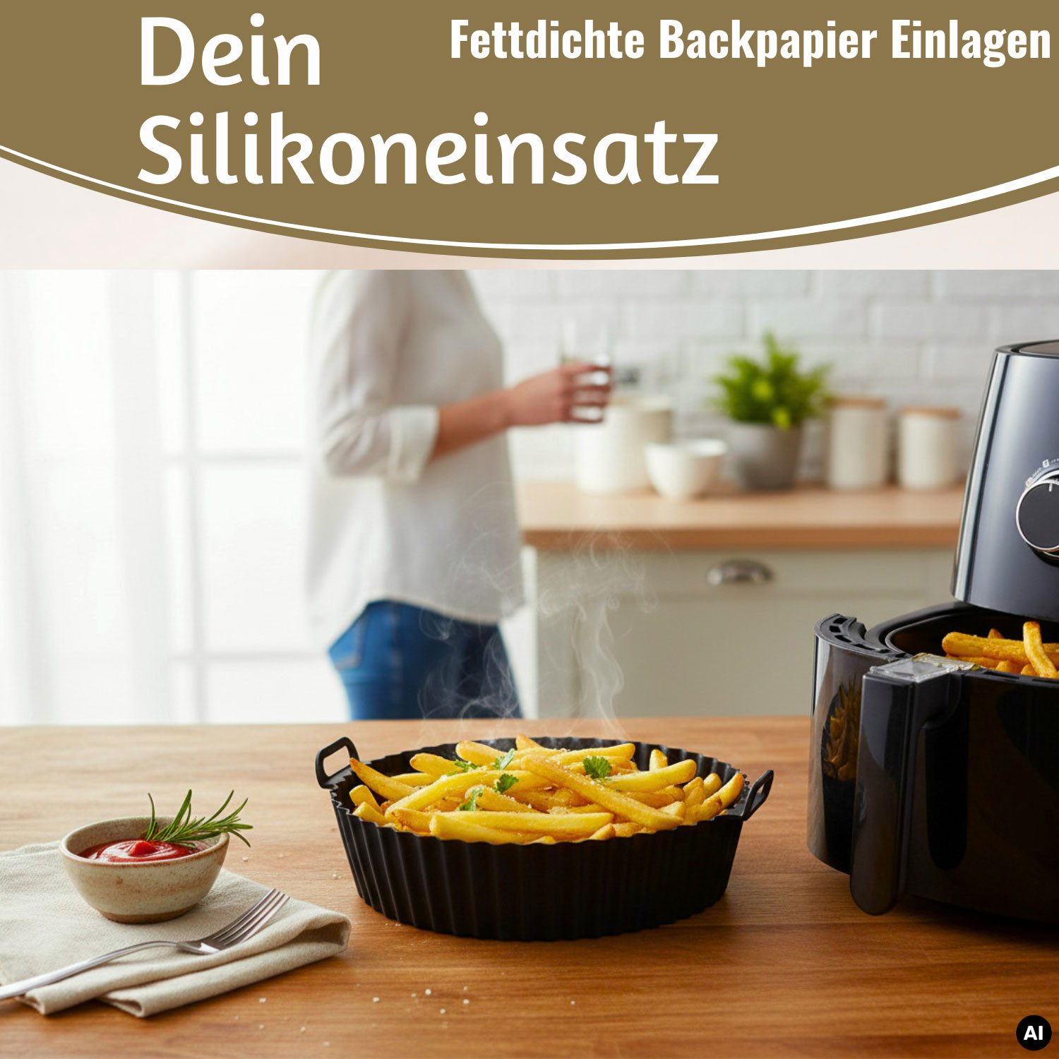 LS-LebenStil Backform Silikonform Rund 20cm Set Einsatz für Airfryer Heißluftfritteuse, (Heißluftfritteuse Antihaft Zubehör Backen Frittieren ohne Ankleben 2-tlg), passend für Philips, Ninja, Cosori