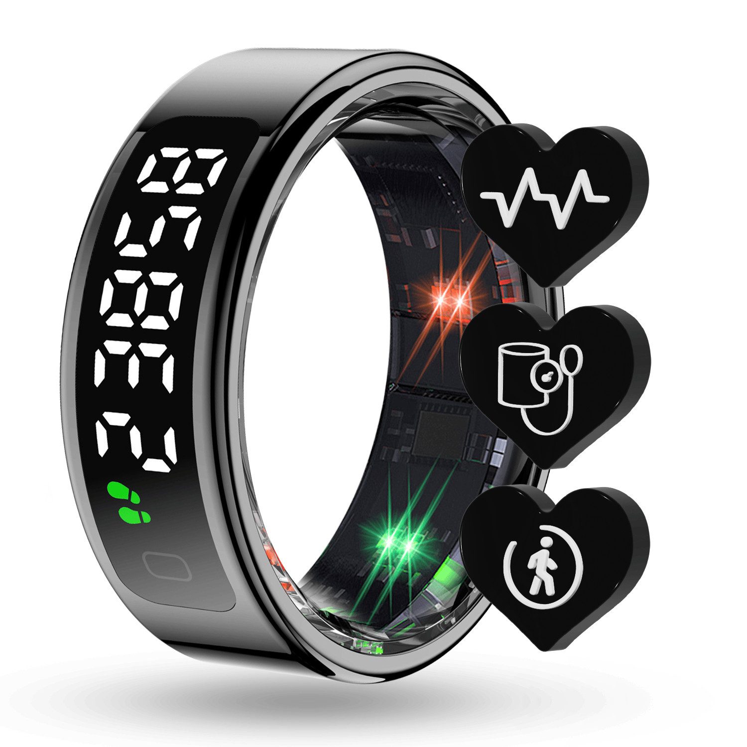 fontastic Smart Ring Divo Smart Ring mit Display Fitnessring Schlaftracker Schrittzähler